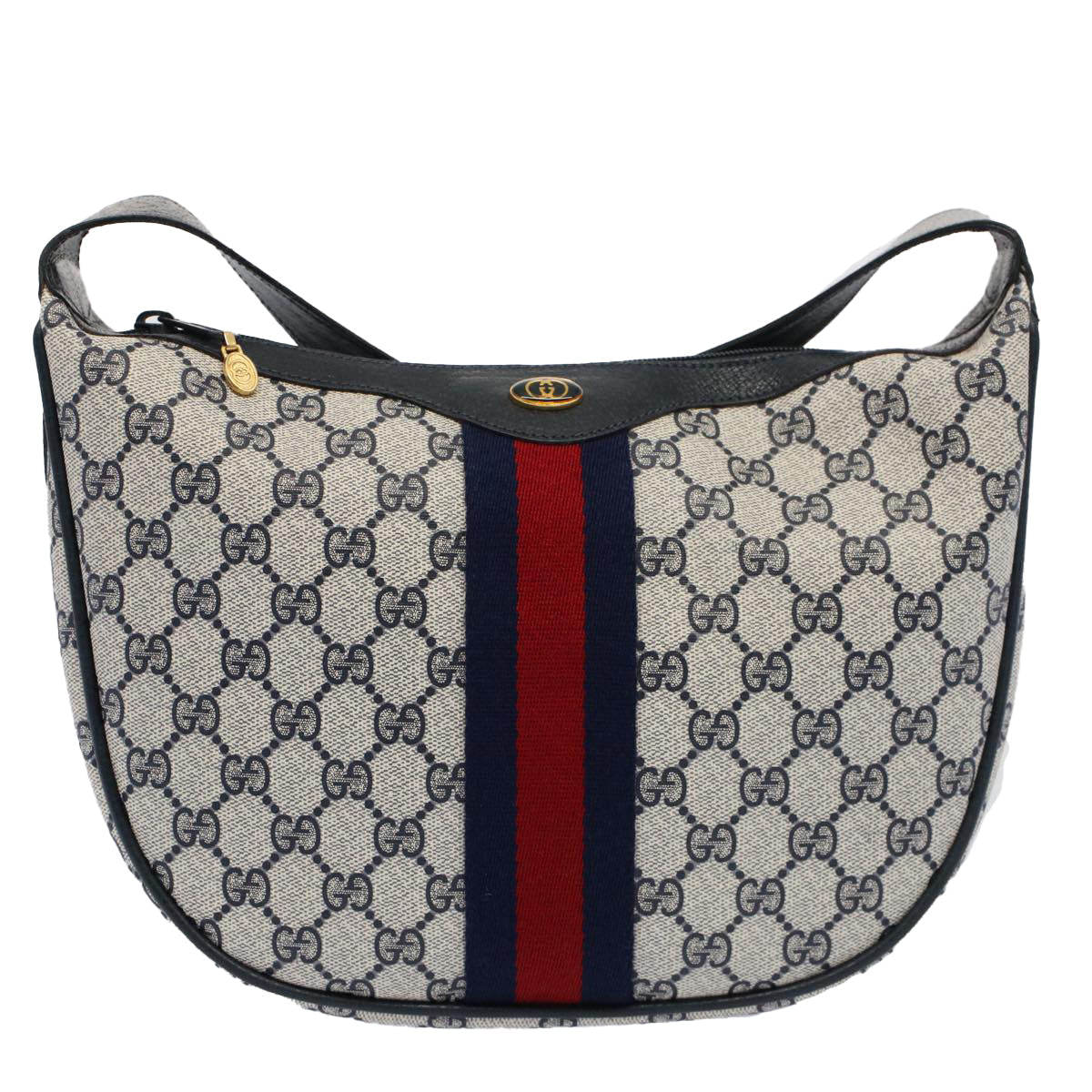 GUCCI GG Canvas Sherry Line Shoulder Bag PVC Leather Gray Navy Red ki3382
