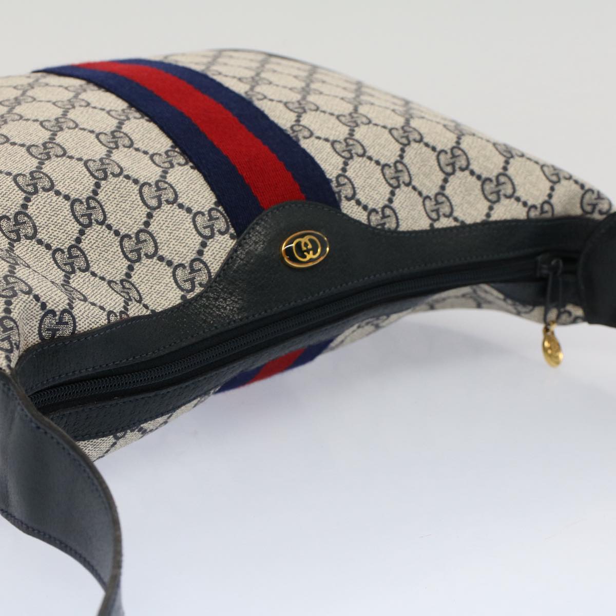GUCCI GG Canvas Sherry Line Shoulder Bag PVC Leather Gray Navy Red ki3382