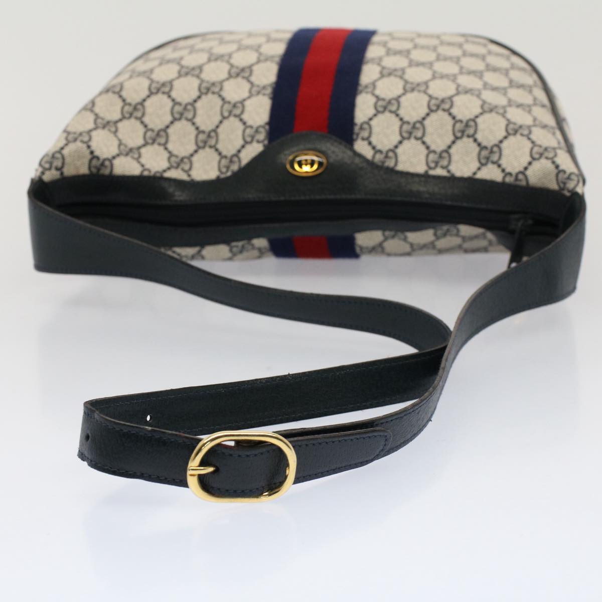GUCCI GG Canvas Sherry Line Shoulder Bag PVC Leather Gray Navy Red ki3382