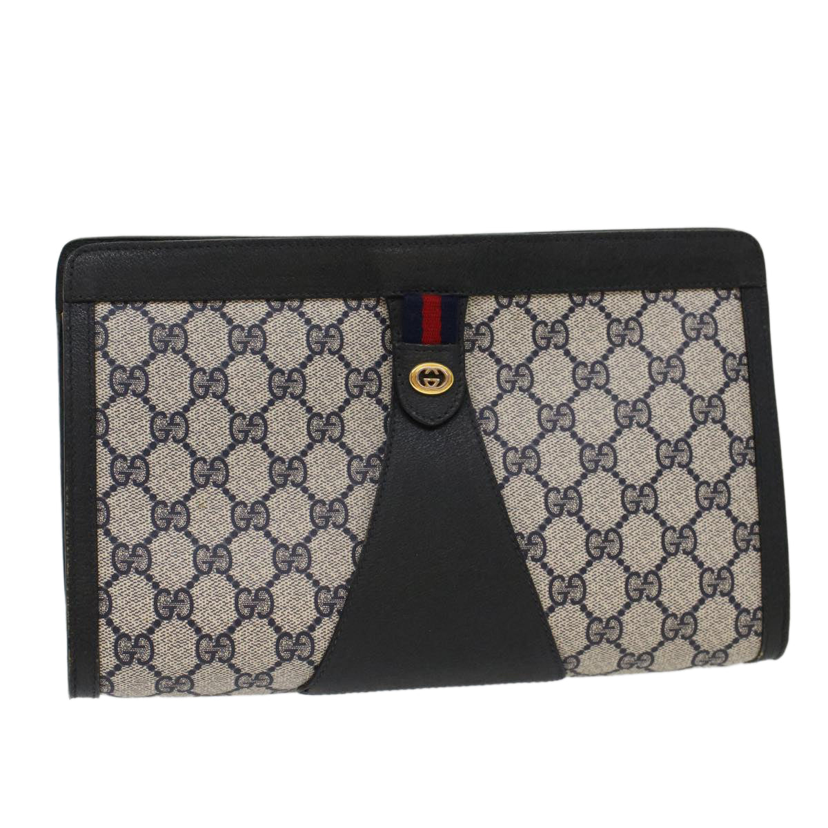 GUCCI GG Canvas Sherry Line Clutch Bag PVC Leather Gray Navy Red ki3402