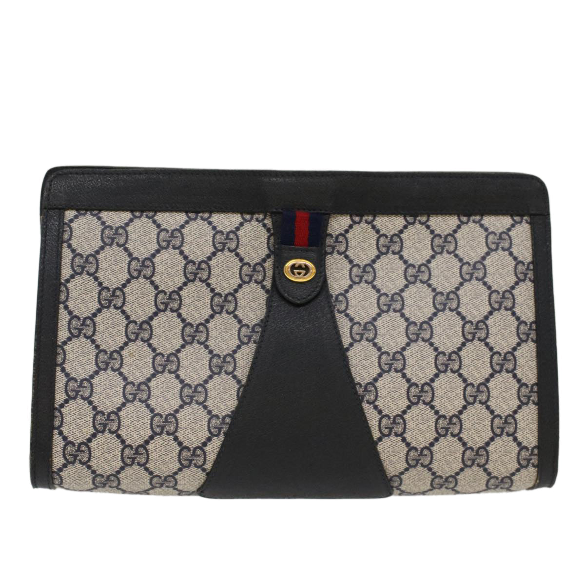 GUCCI GG Canvas Sherry Line Clutch Bag PVC Leather Gray Navy Red ki3402
