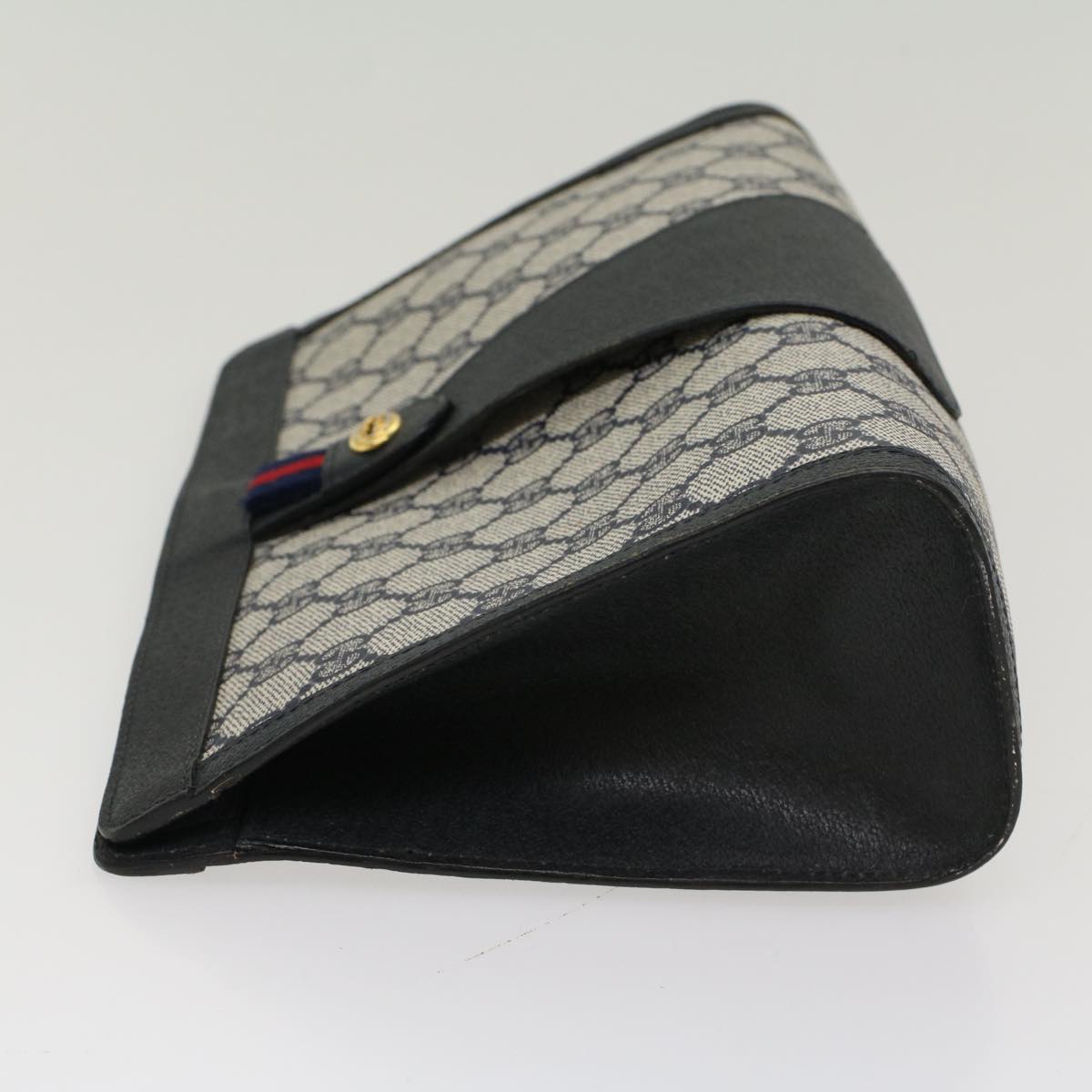 GUCCI GG Canvas Sherry Line Clutch Bag PVC Leather Gray Navy Red ki3402
