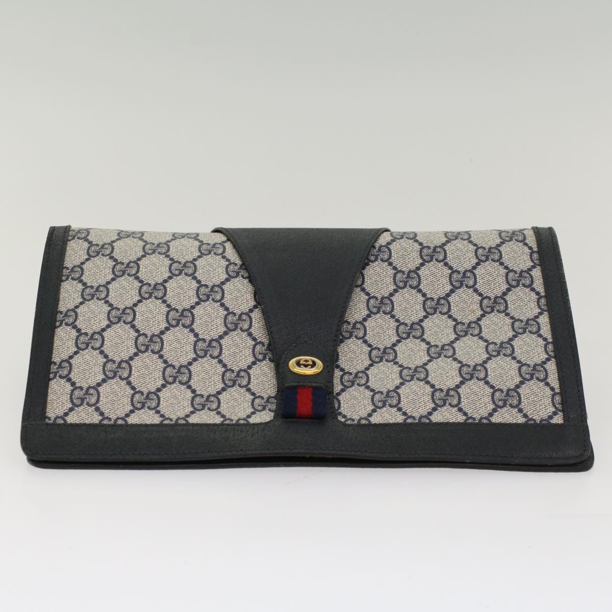 GUCCI GG Canvas Sherry Line Clutch Bag PVC Leather Gray Navy Red ki3402