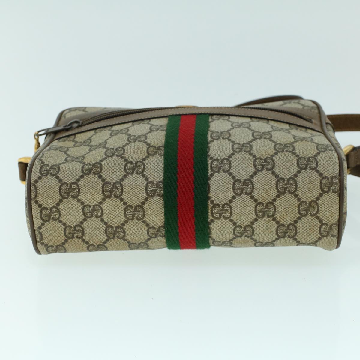 GUCCI GG Canvas Web Sherry Line Shoulder Bag PVC Leather Beige Green ki3425