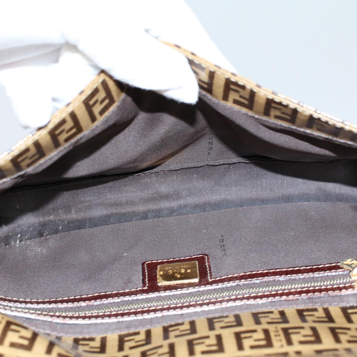 FENDI Zucchino Canvas Mamma Baguette Shoulder Bag Beige ki3426