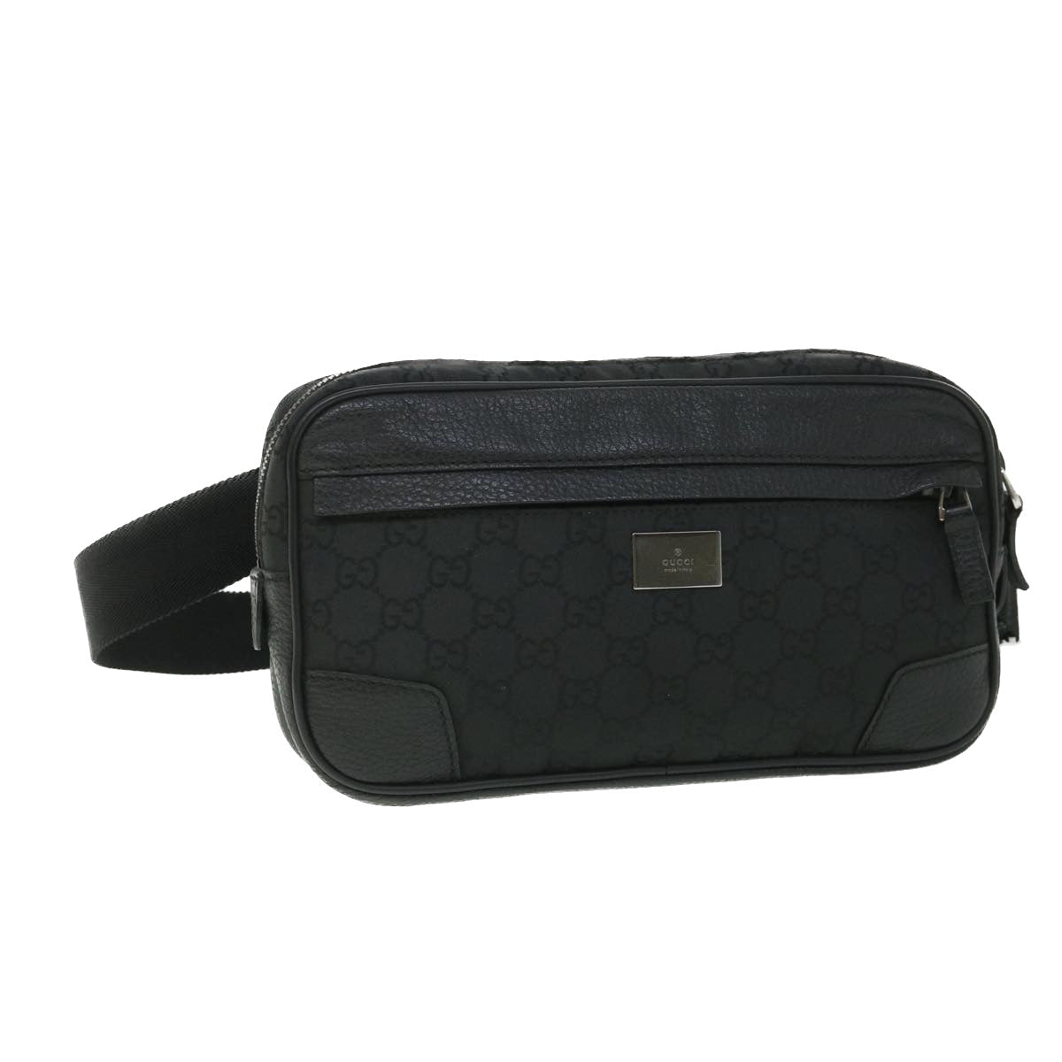 GUCCI GG Canvas Waist bag Nylon Leather Black 336672 ki3498