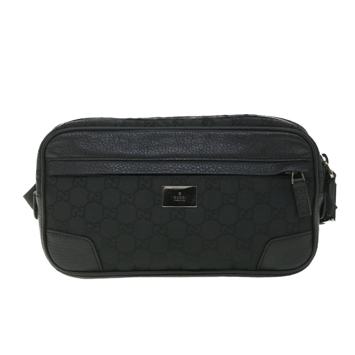 GUCCI GG Canvas Waist bag Nylon Leather Black 336672 ki3498
