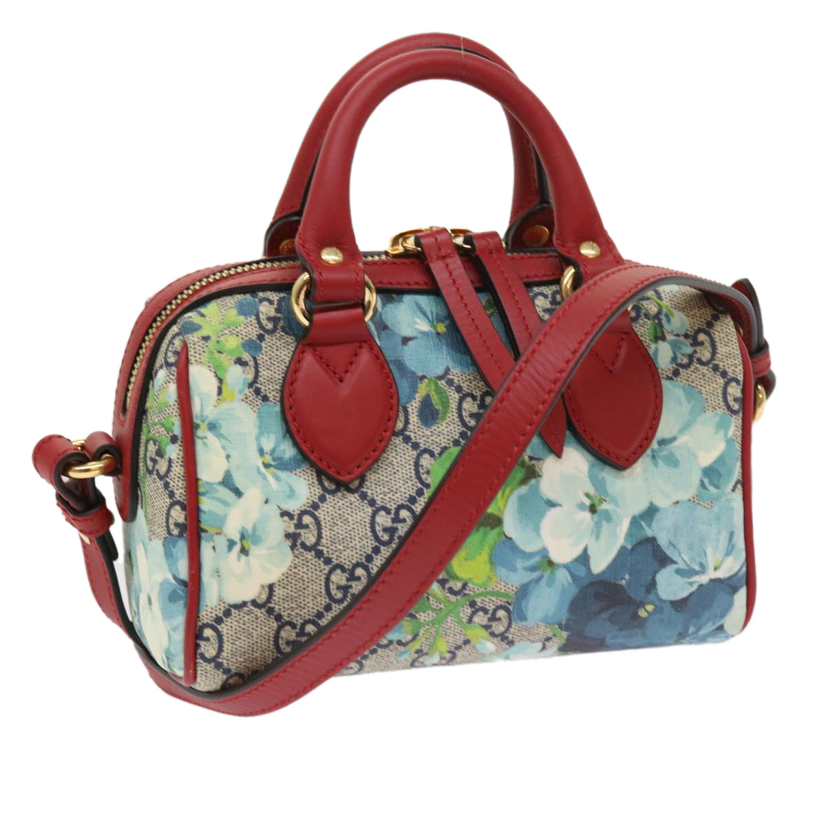 GUCCI GG Supreme Mini Boston Bag 2way Red Blue Gray 546312 ki3507