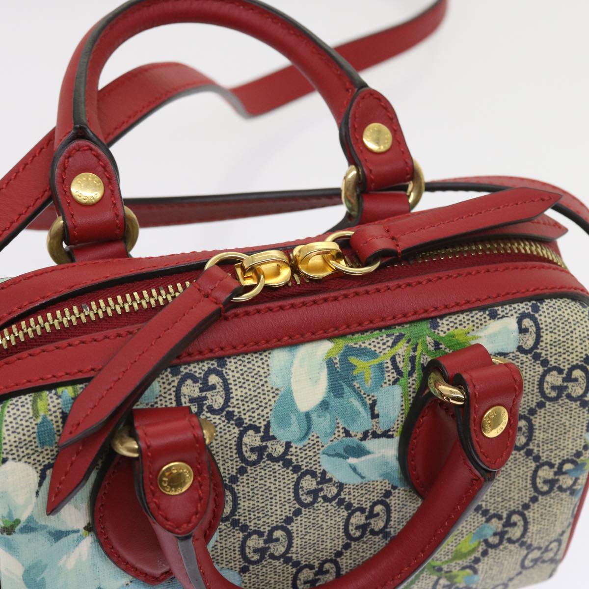 GUCCI GG Supreme Mini Boston Bag 2way Red Blue Gray 546312 ki3507