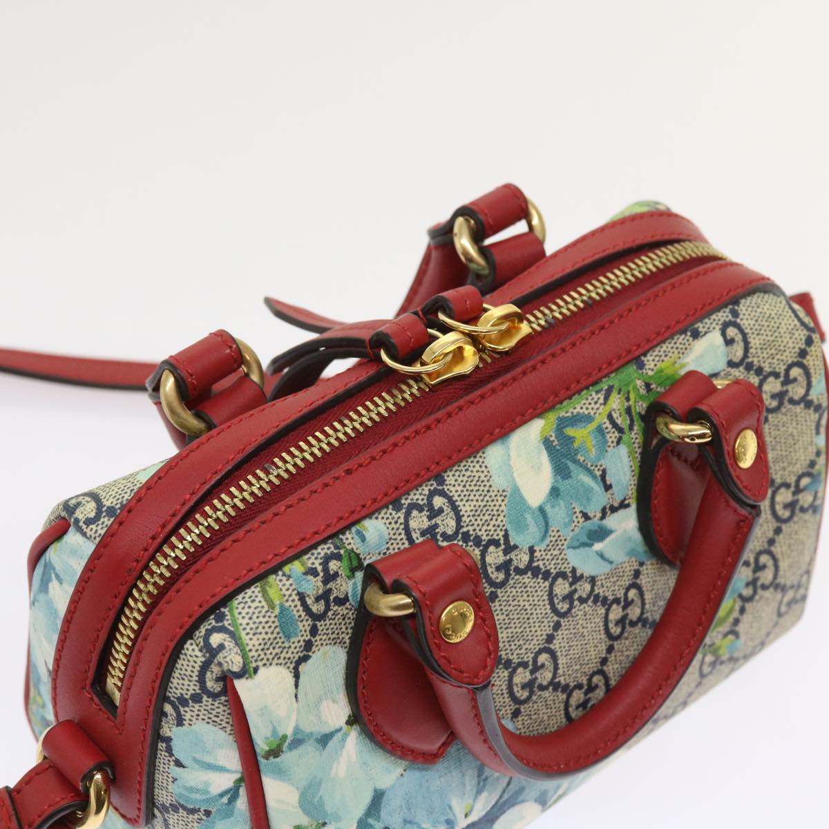 GUCCI GG Supreme Mini Boston Bag 2way Red Blue Gray 546312 ki3507