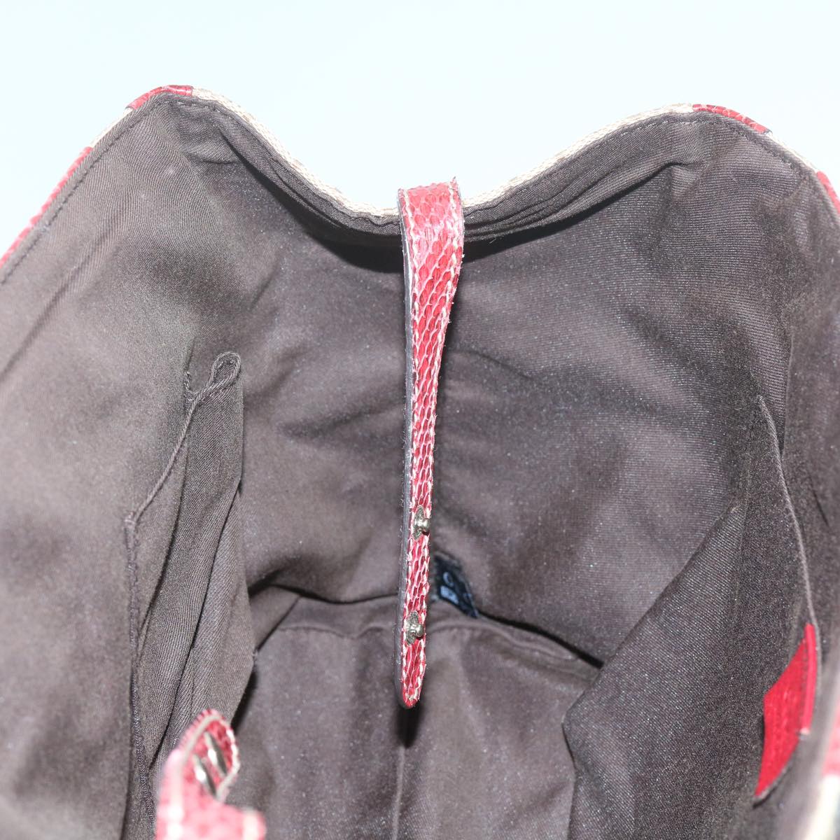 GUCCI GG Canvas Hand Bag Snake leather Beige Red ki3896