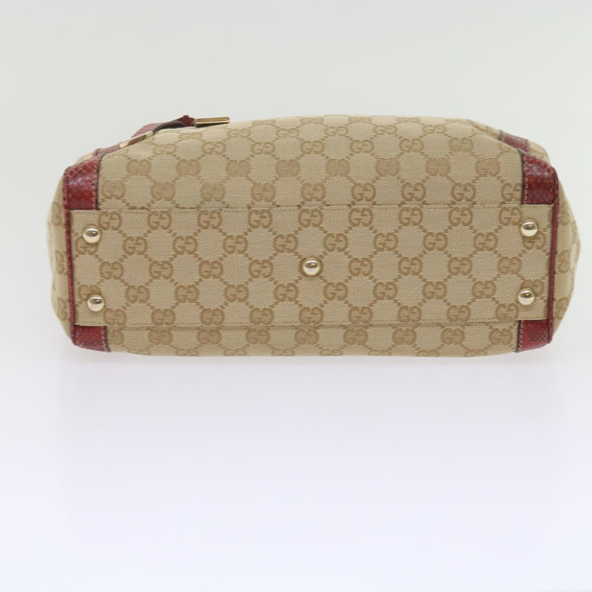 GUCCI GG Canvas Hand Bag Snake leather Beige Red ki3896