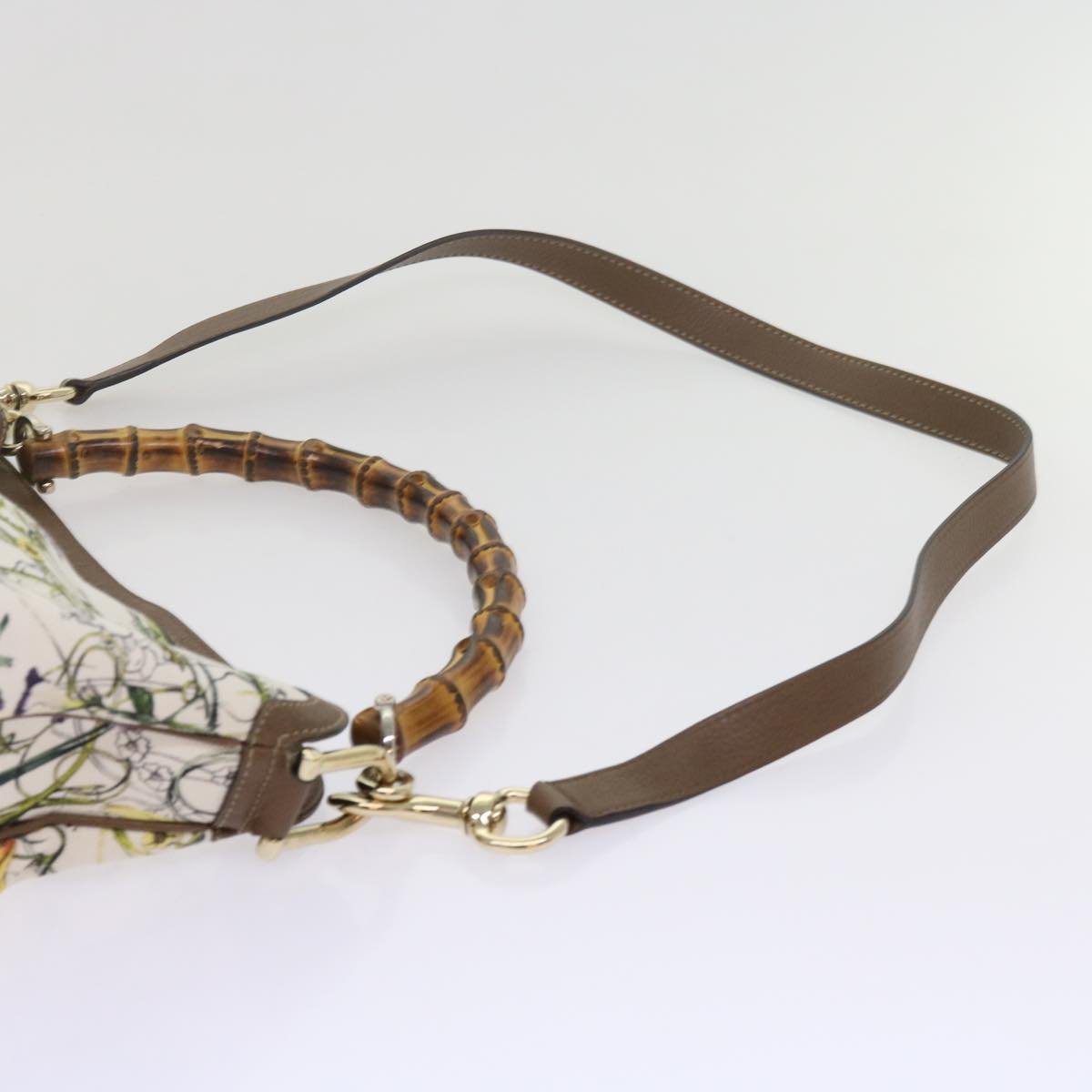 GUCCI Bamboo Flora Shoulder Bag Canvas 2way White Brown 282315 ki3900