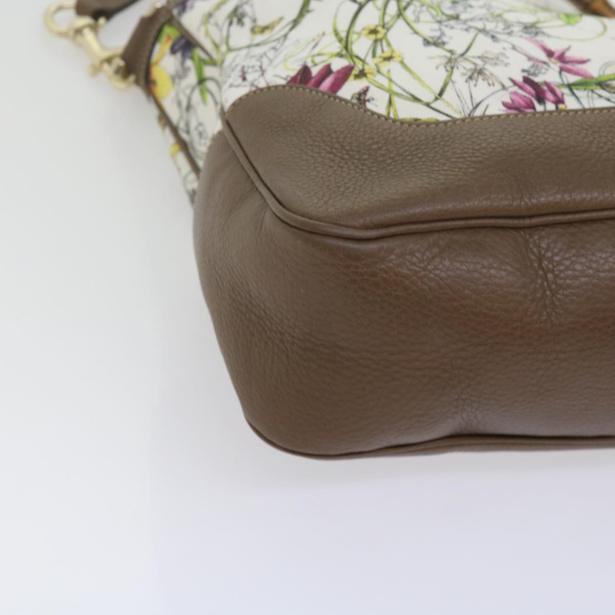GUCCI Bamboo Flora Shoulder Bag Canvas 2way White Brown 282315 ki3900
