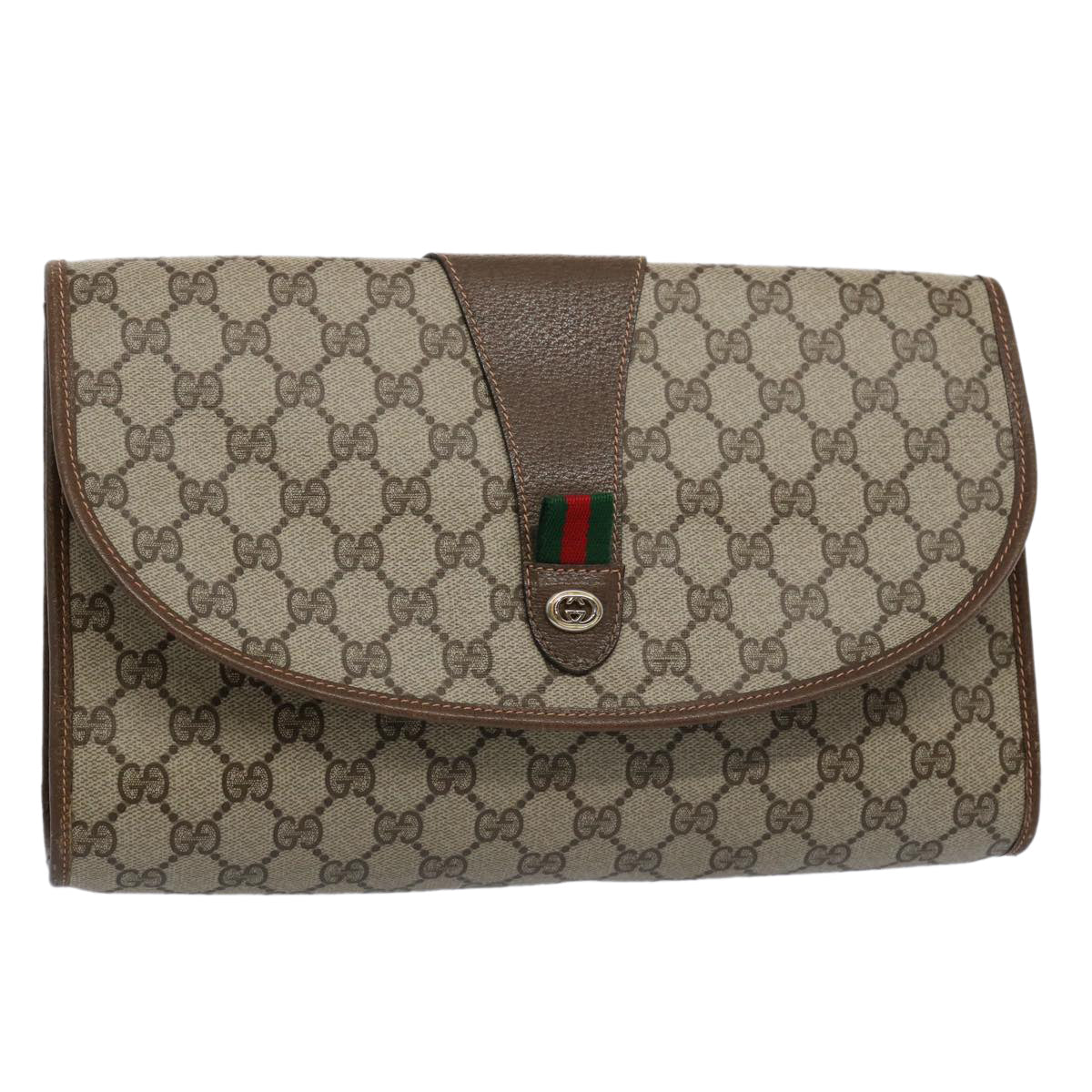 GUCCI GG Supreme Web Sherry Line Clutch Bag Beige Red 156 01 031 ki3943