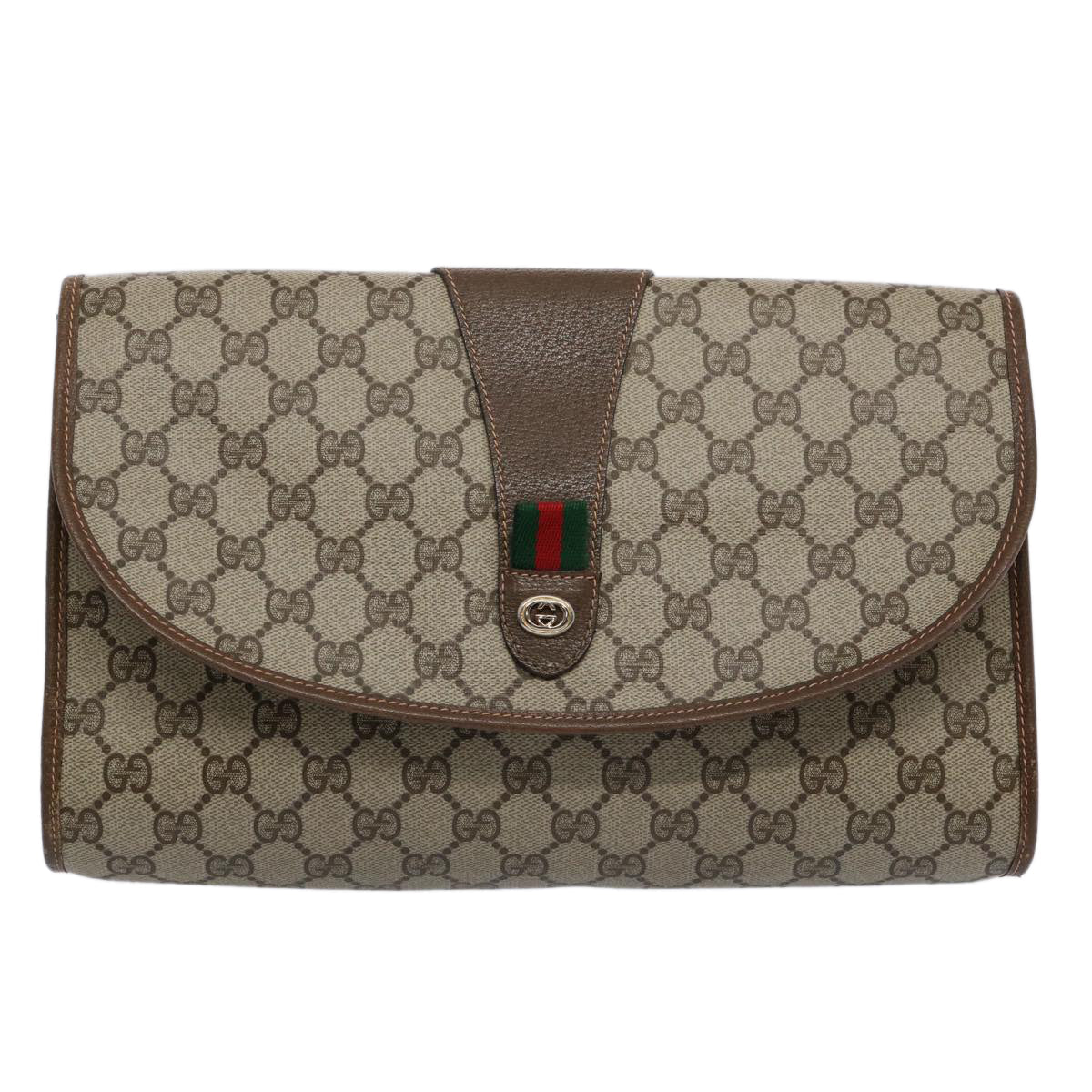 GUCCI GG Supreme Web Sherry Line Clutch Bag Beige Red 156 01 031 ki3943