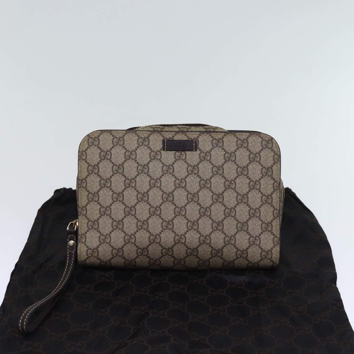 GUCCI GG Supreme Clutch Bag PVC Beige 201755 ki4303