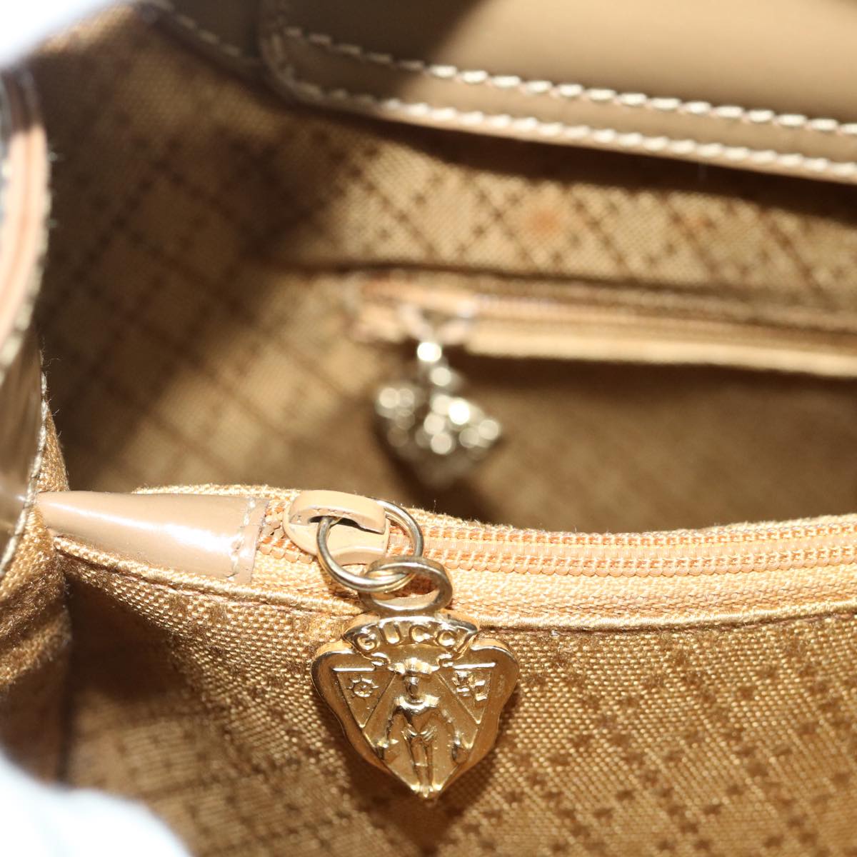 GUCCI Bamboo Diamante Diana Hand Bag Patent leather Beige ki4343