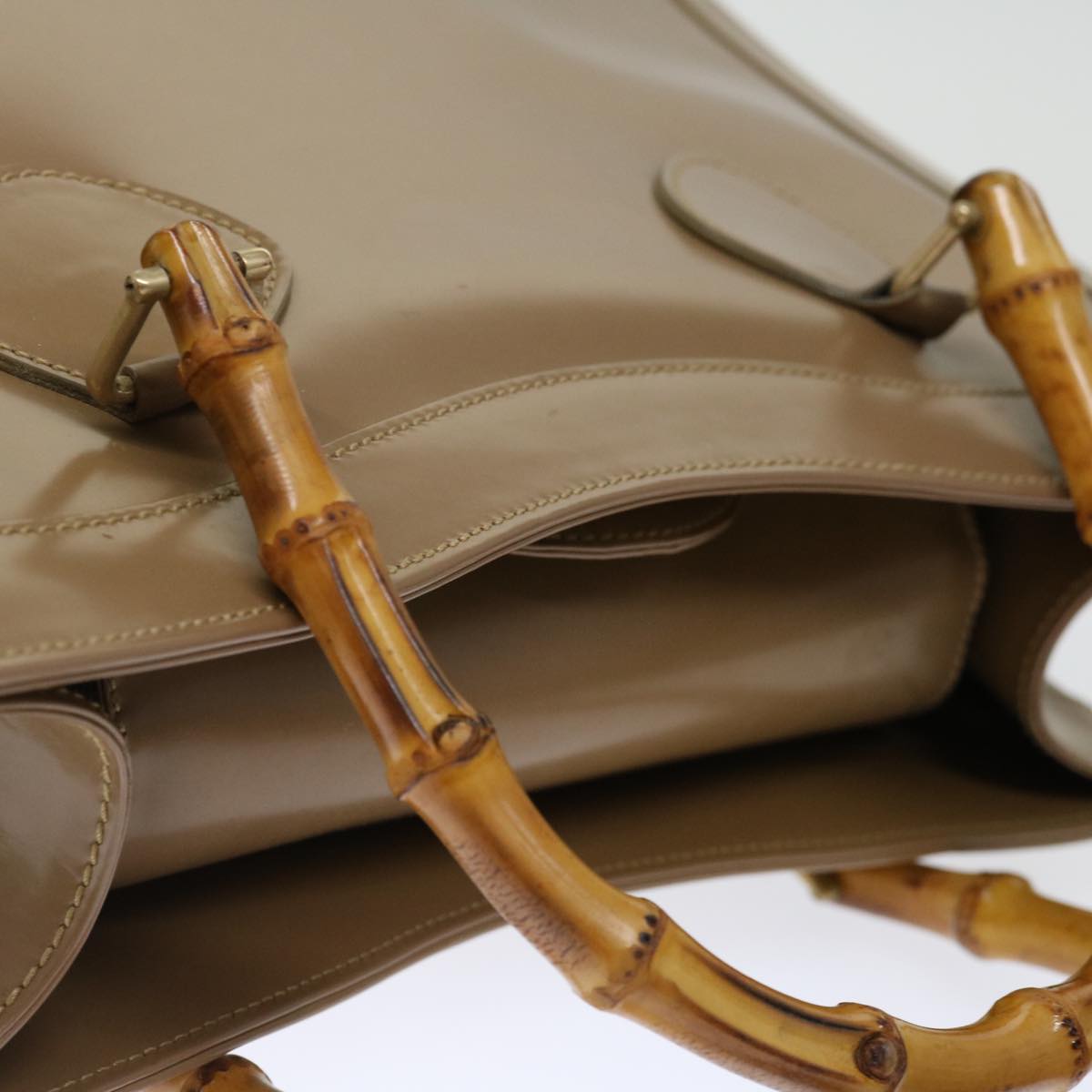 GUCCI Bamboo Diamante Diana Hand Bag Patent leather Beige ki4343
