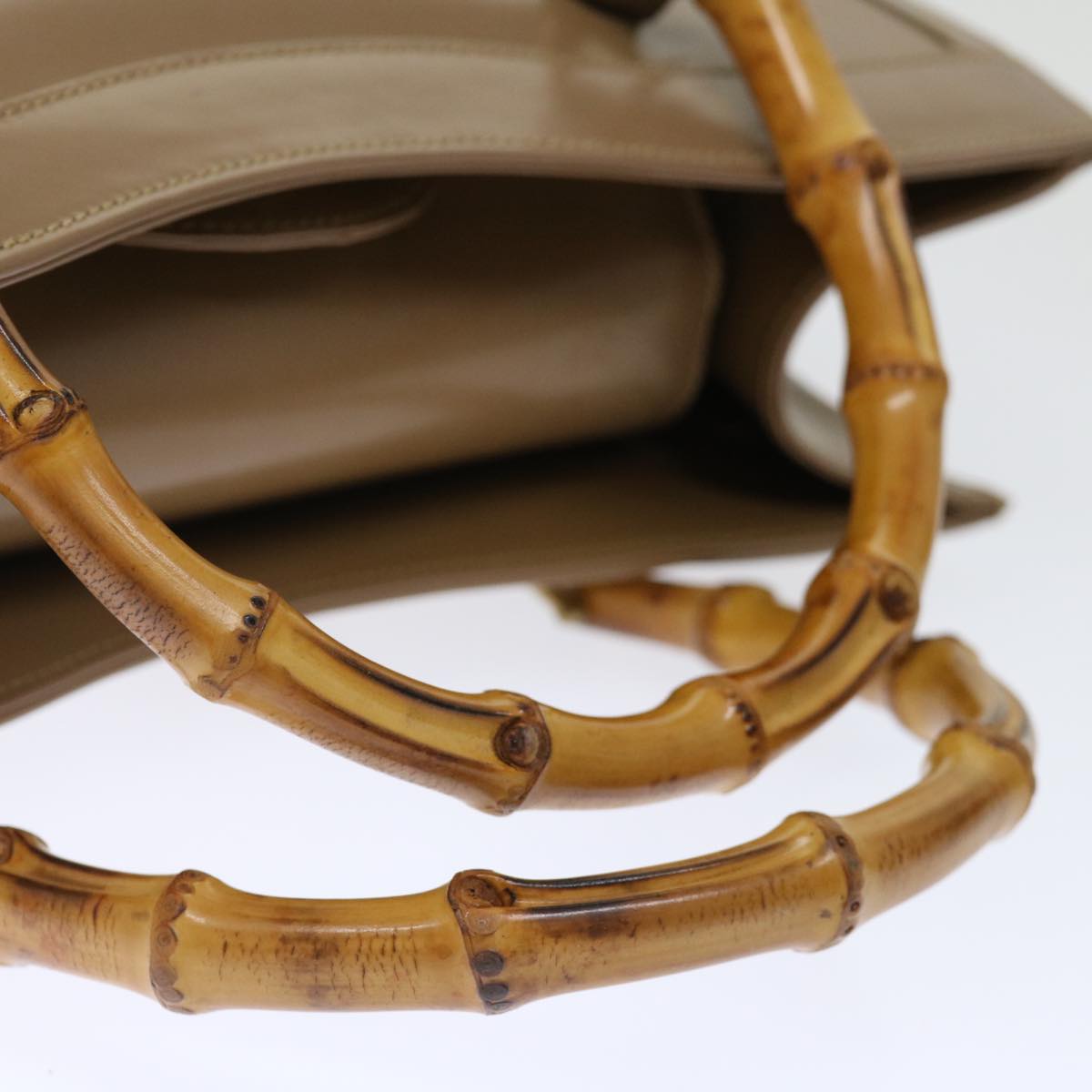 GUCCI Bamboo Diamante Diana Hand Bag Patent leather Beige ki4343