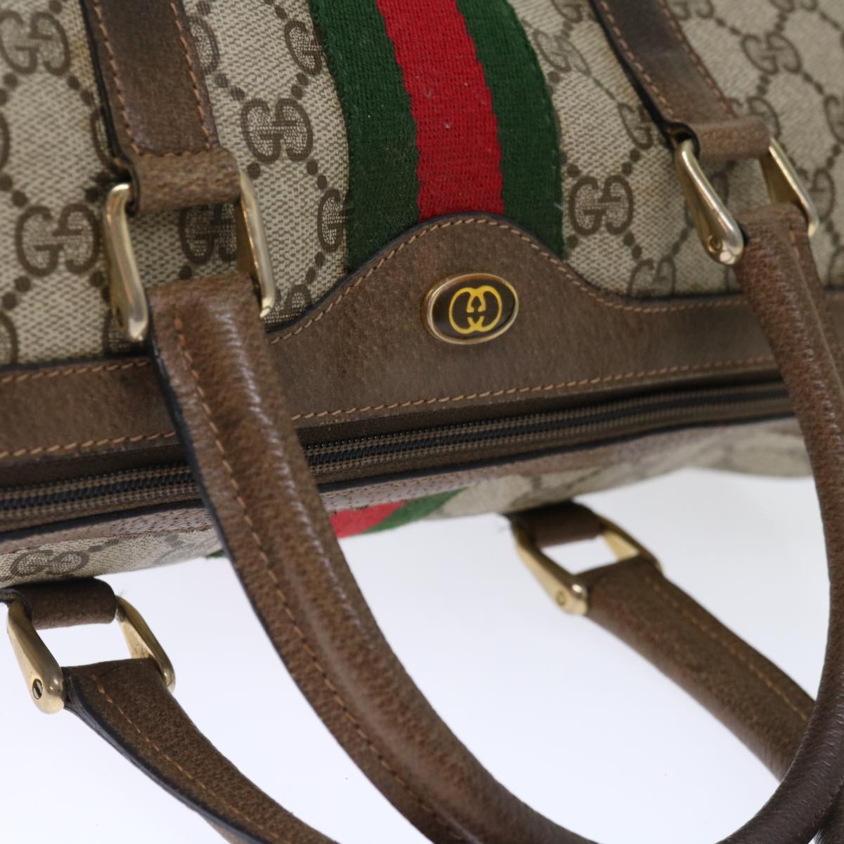 GUCCI GG Supreme Web Sherry Line Boston Bag PVC Beige Red 40 02 007 ki4347