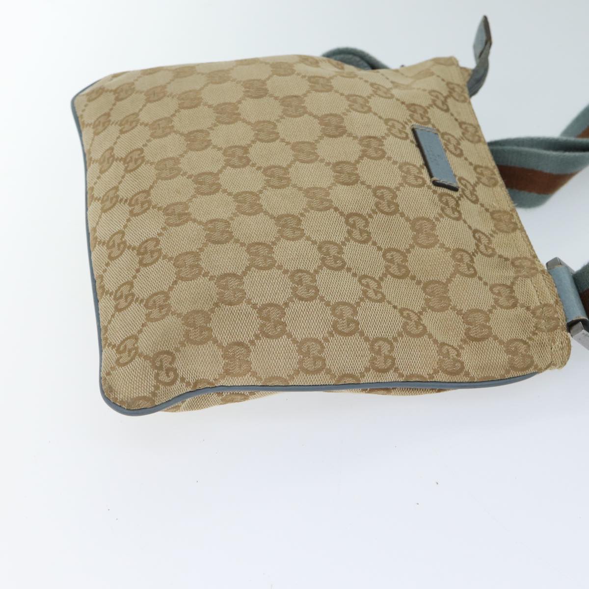 GUCCI GG Canvas Sherry Line Shoulder Bag Light Blue Brown 146309 ki4375