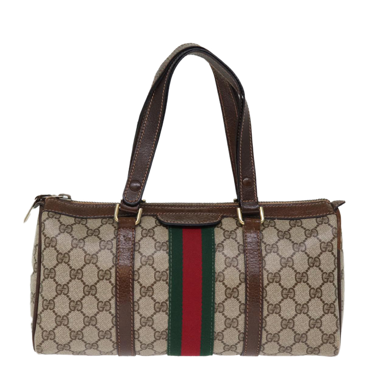 GUCCI GG Supreme Web Sherry Line Boston Bag PVC Beige Red Green ki4475