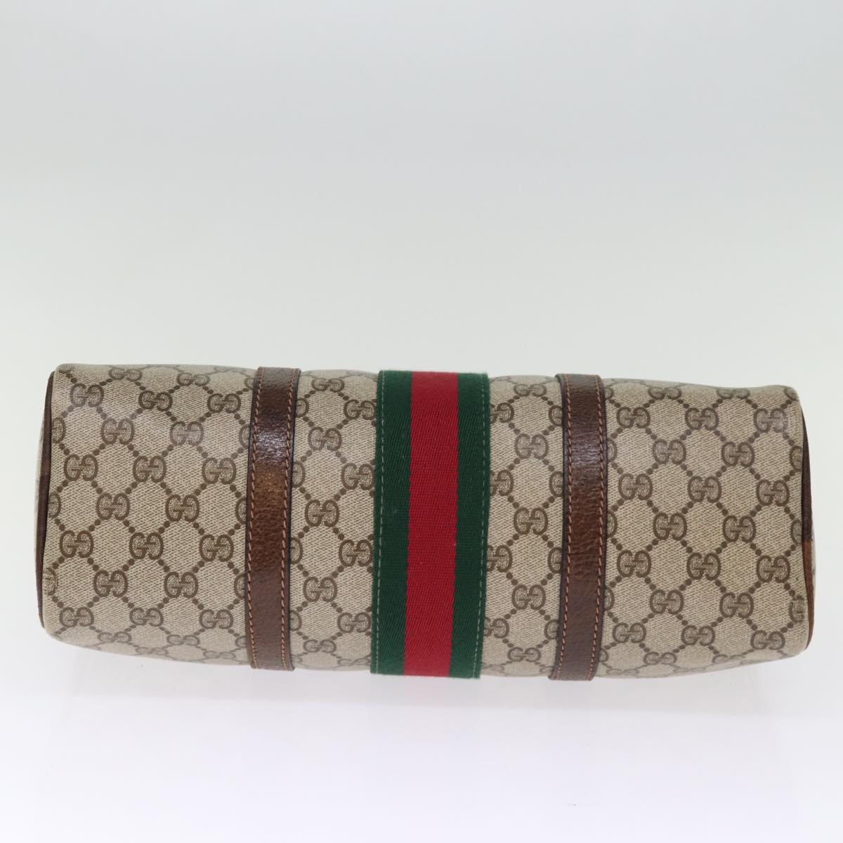 GUCCI GG Supreme Web Sherry Line Boston Bag PVC Beige Red Green ki4475
