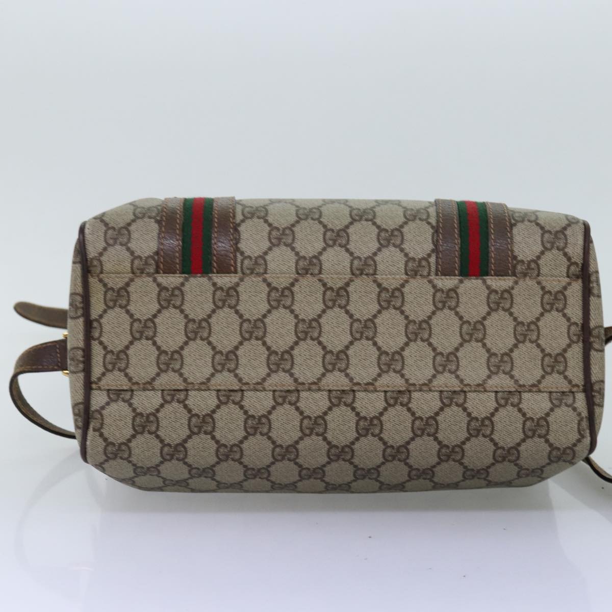 GUCCI GG Supreme Web Sherry Line Boston Bag PVC 2way Beige Red Green ki4476