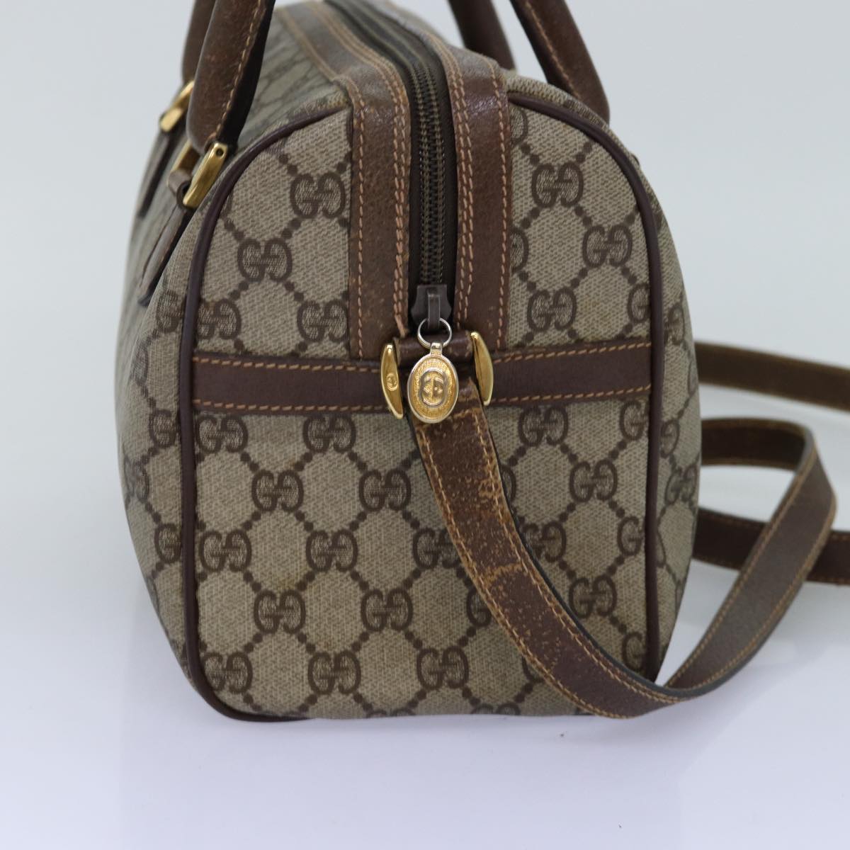 GUCCI GG Supreme Web Sherry Line Boston Bag PVC 2way Beige Red Green ki4476