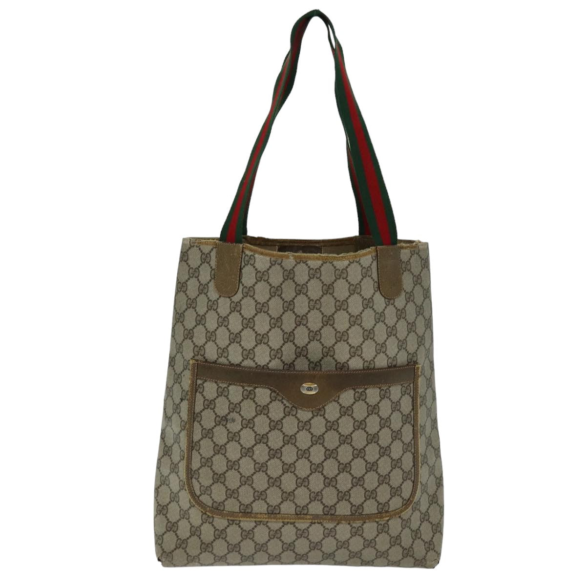 GUCCI GG Supreme Web Sherry Line Tote Bag PCVLeather Beige 39 02 003 ki4477