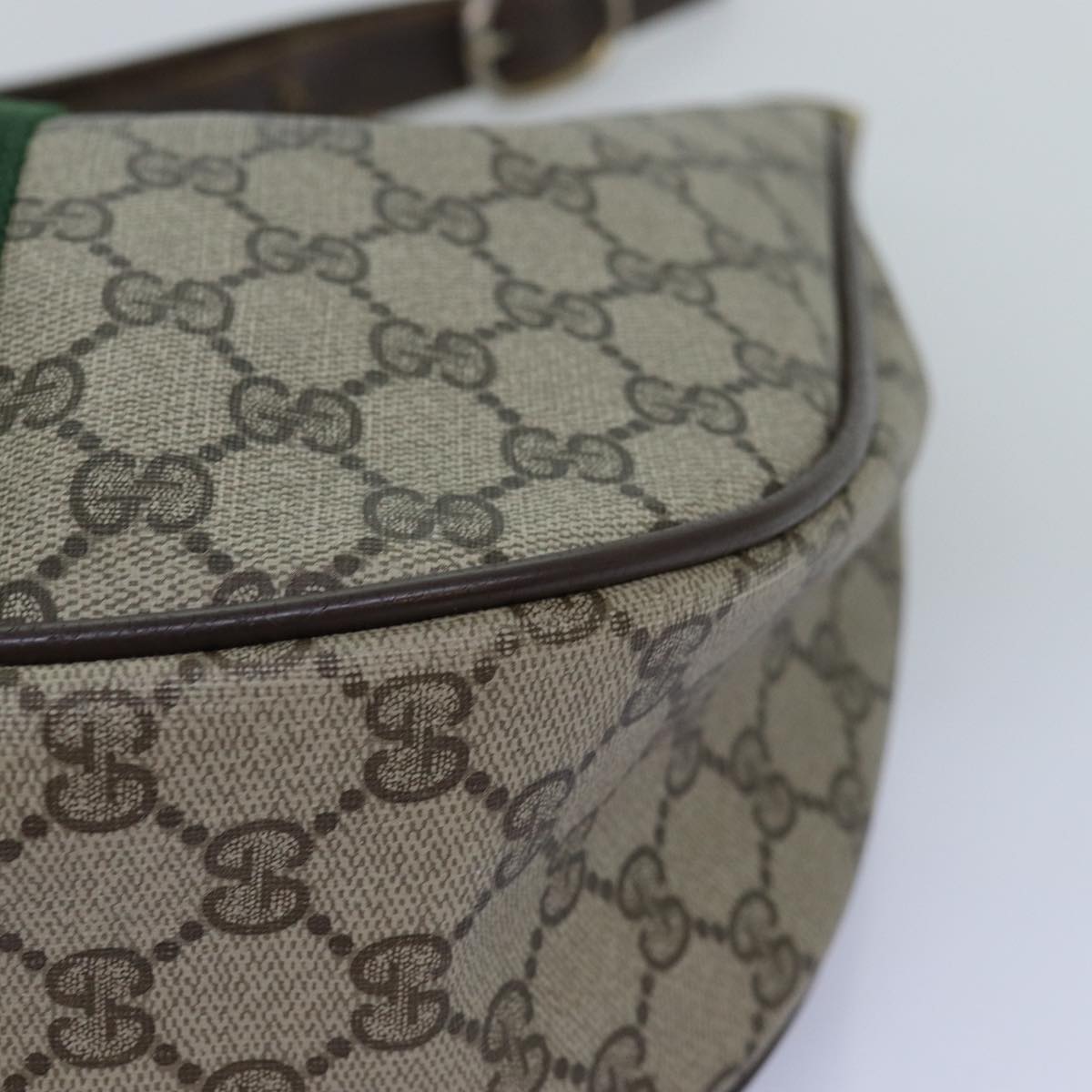 GUCCI GG Supreme Web Sherry Line Shoulder Bag PVC Leather Beige ki4490