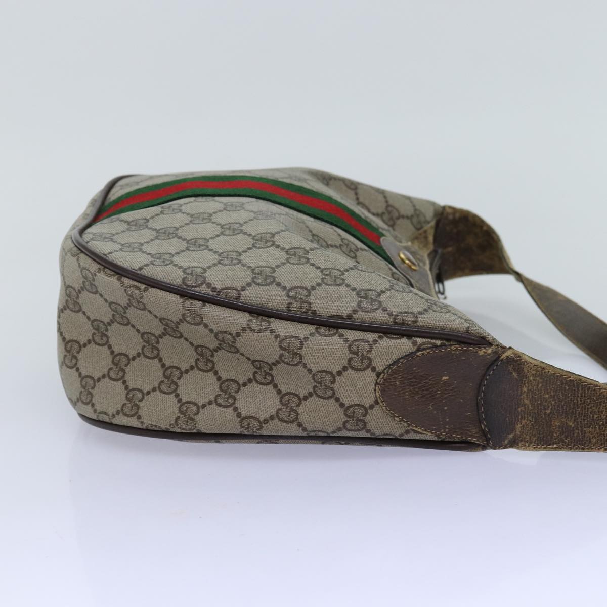 GUCCI GG Supreme Web Sherry Line Shoulder Bag PVC Leather Beige ki4490