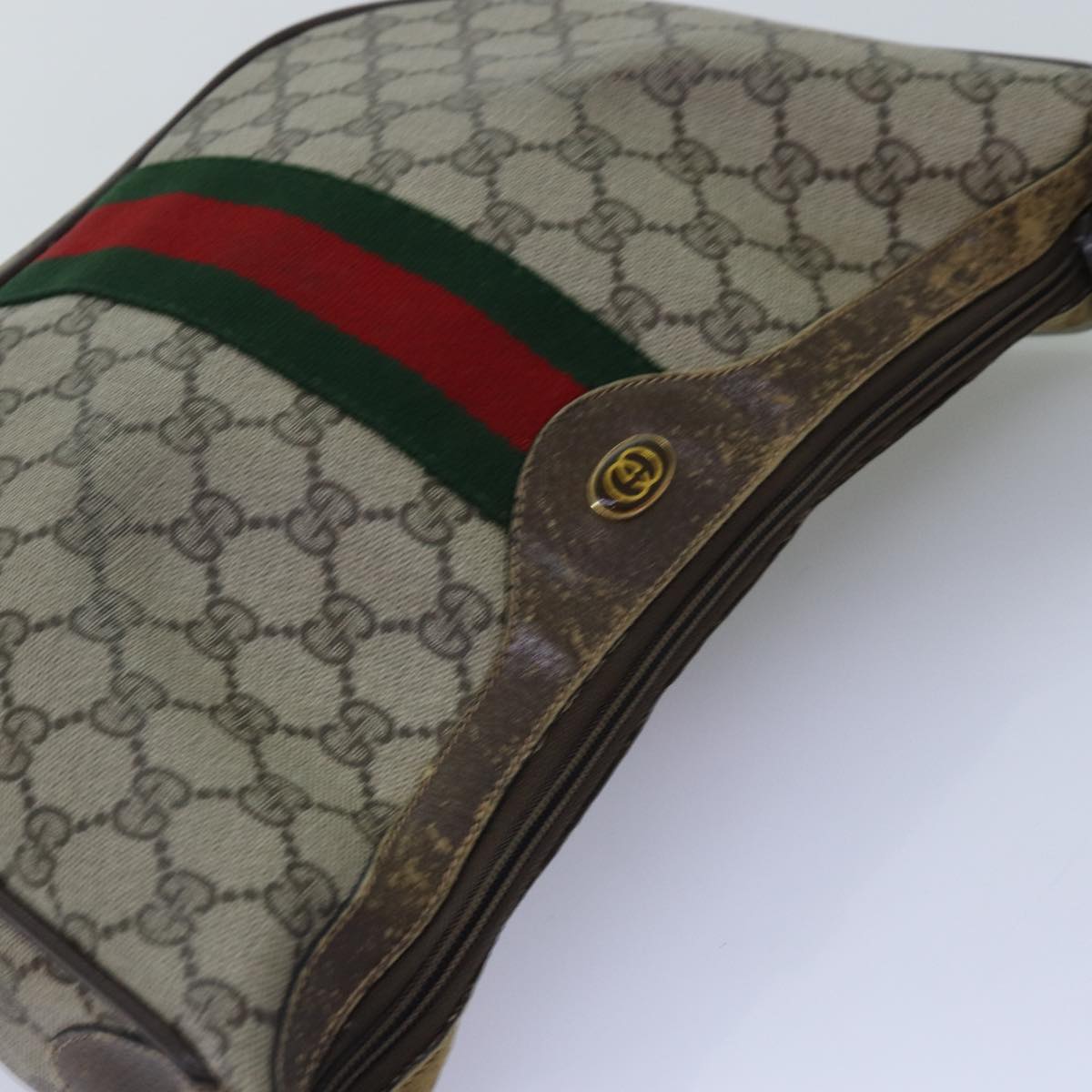 GUCCI GG Supreme Web Sherry Line Shoulder Bag PVC Leather Beige ki4490