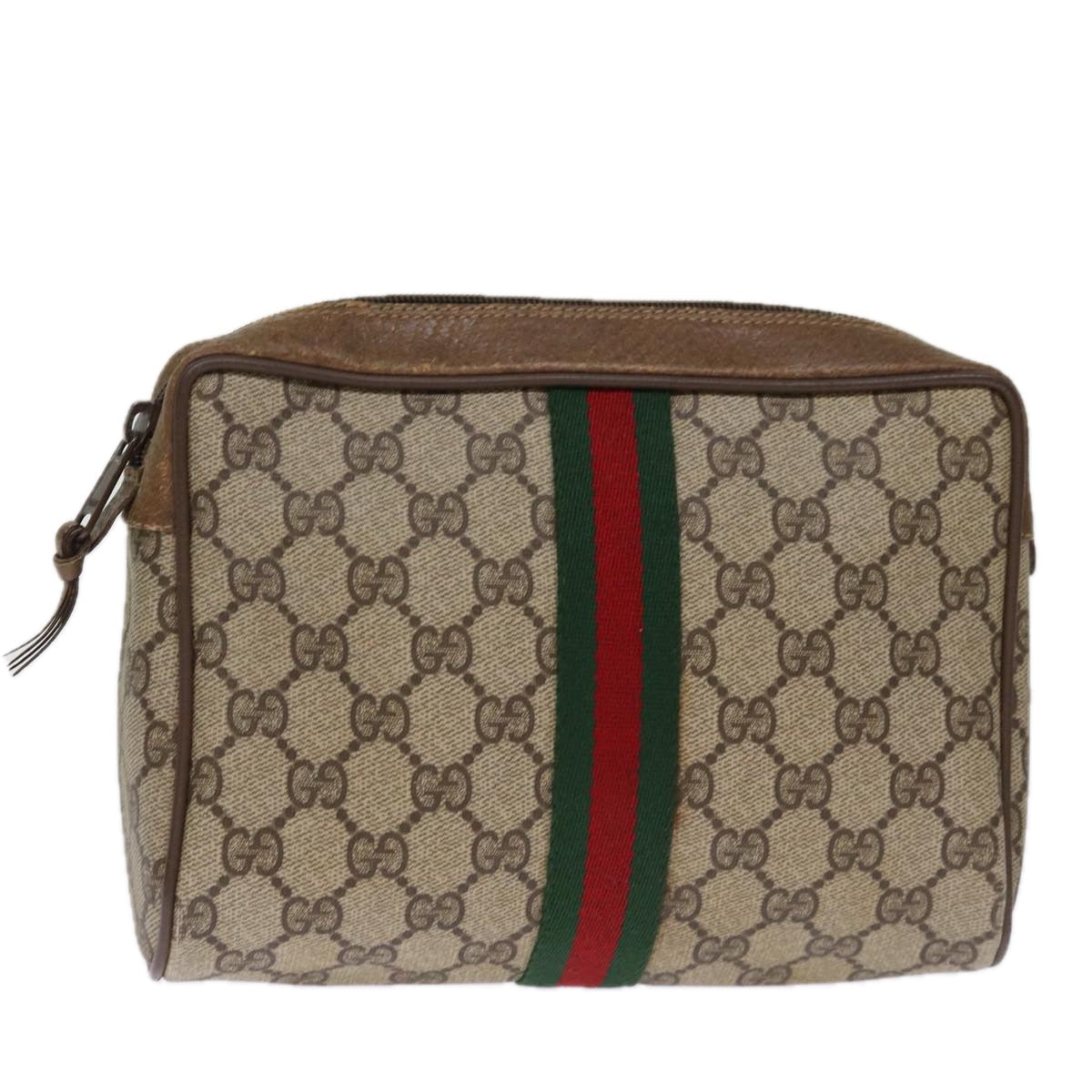 GUCCI GG Supreme Web Sherry Line Clutch Bag PVC Beige Red 89 01 012 ki4502