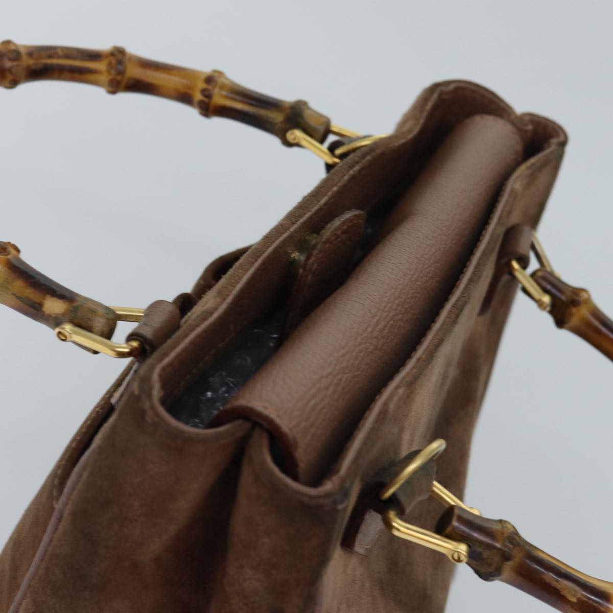 GUCCI Bamboo Diamante Hand Bag Suede Brown 000 123 0316 ki4507