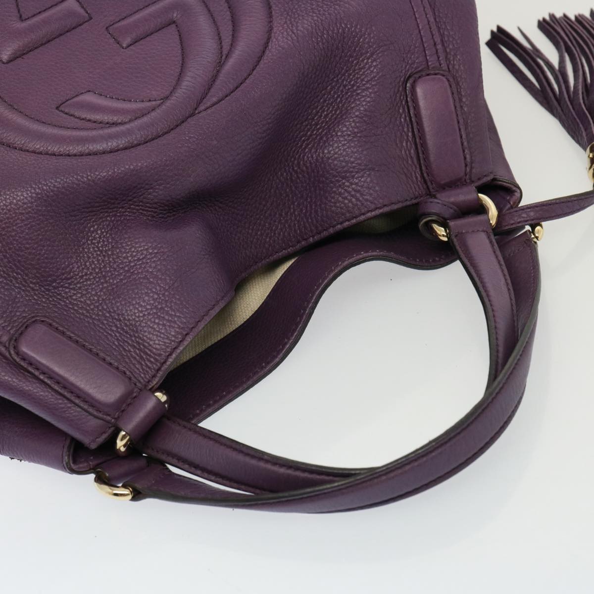 GUCCI Soho Interlocking Fringe Tote Bag Leather Purple 282309 ki4558