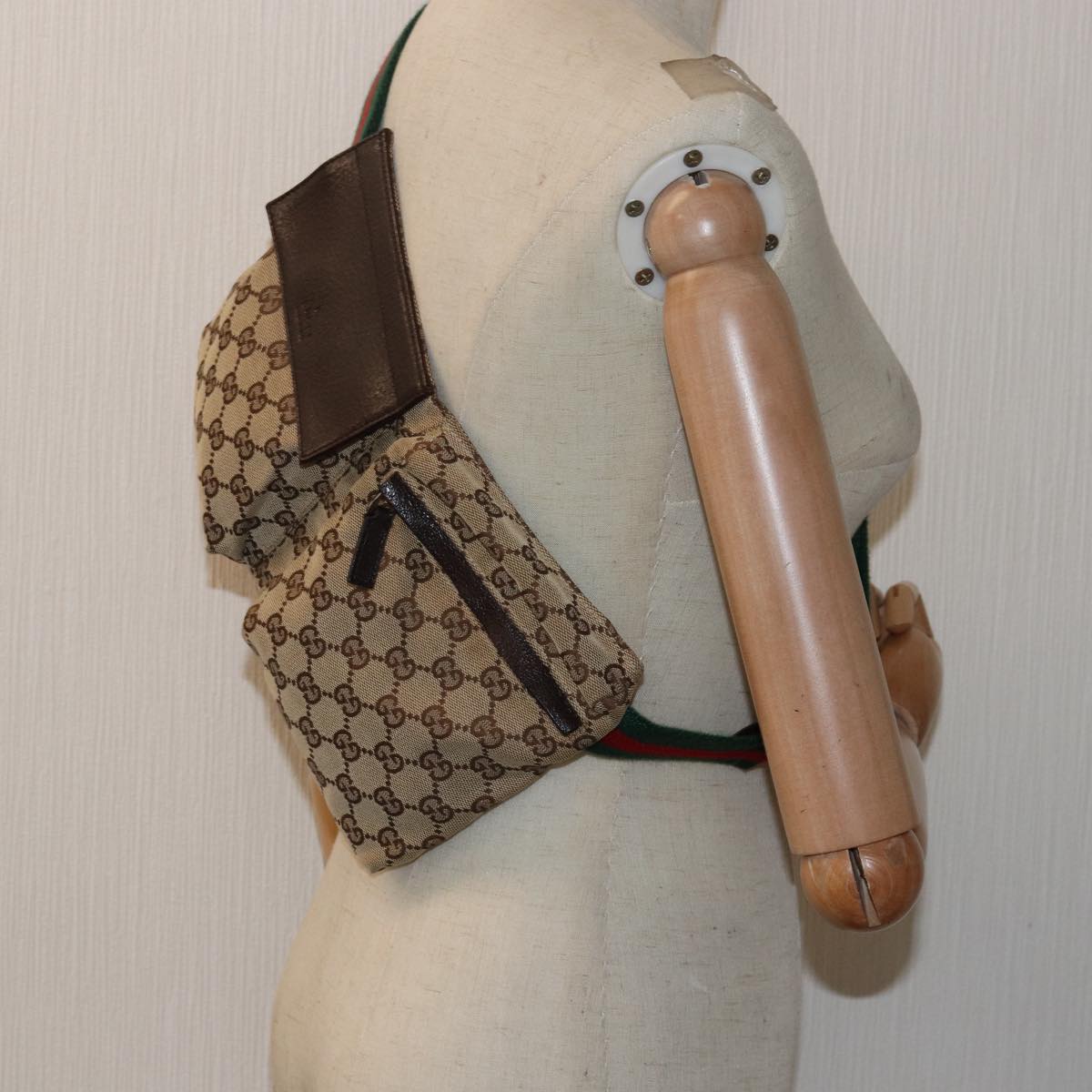 GUCCI GG Canvas Web Sherry Line Waist bag Beige Red Green 28566 ki4620