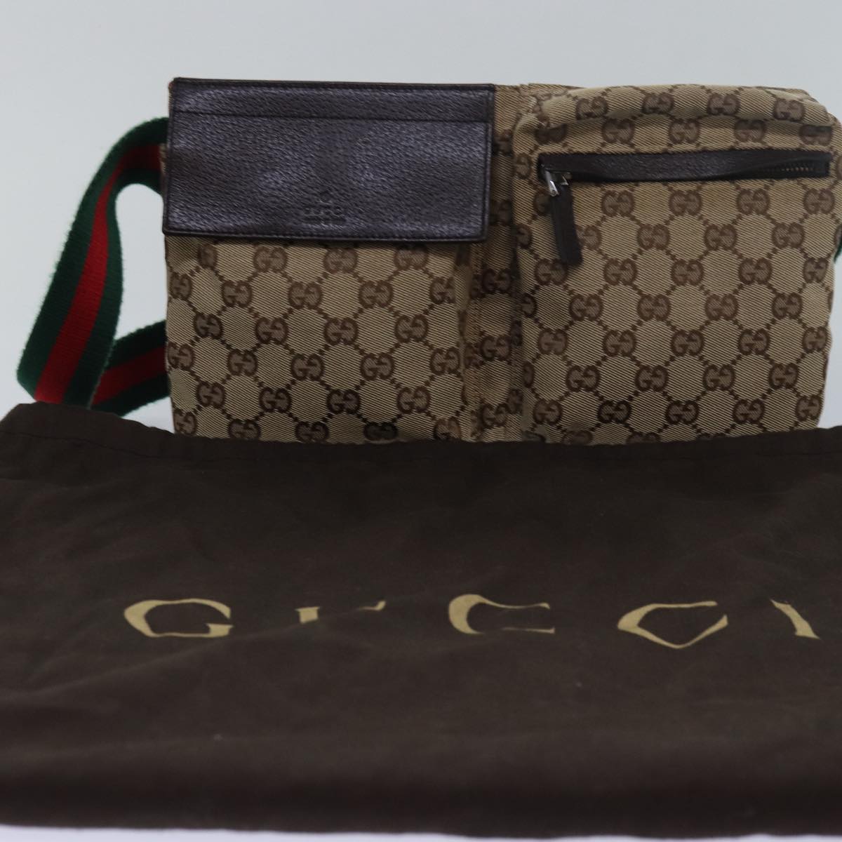 GUCCI GG Canvas Web Sherry Line Waist bag Beige Red Green 28566 ki4620