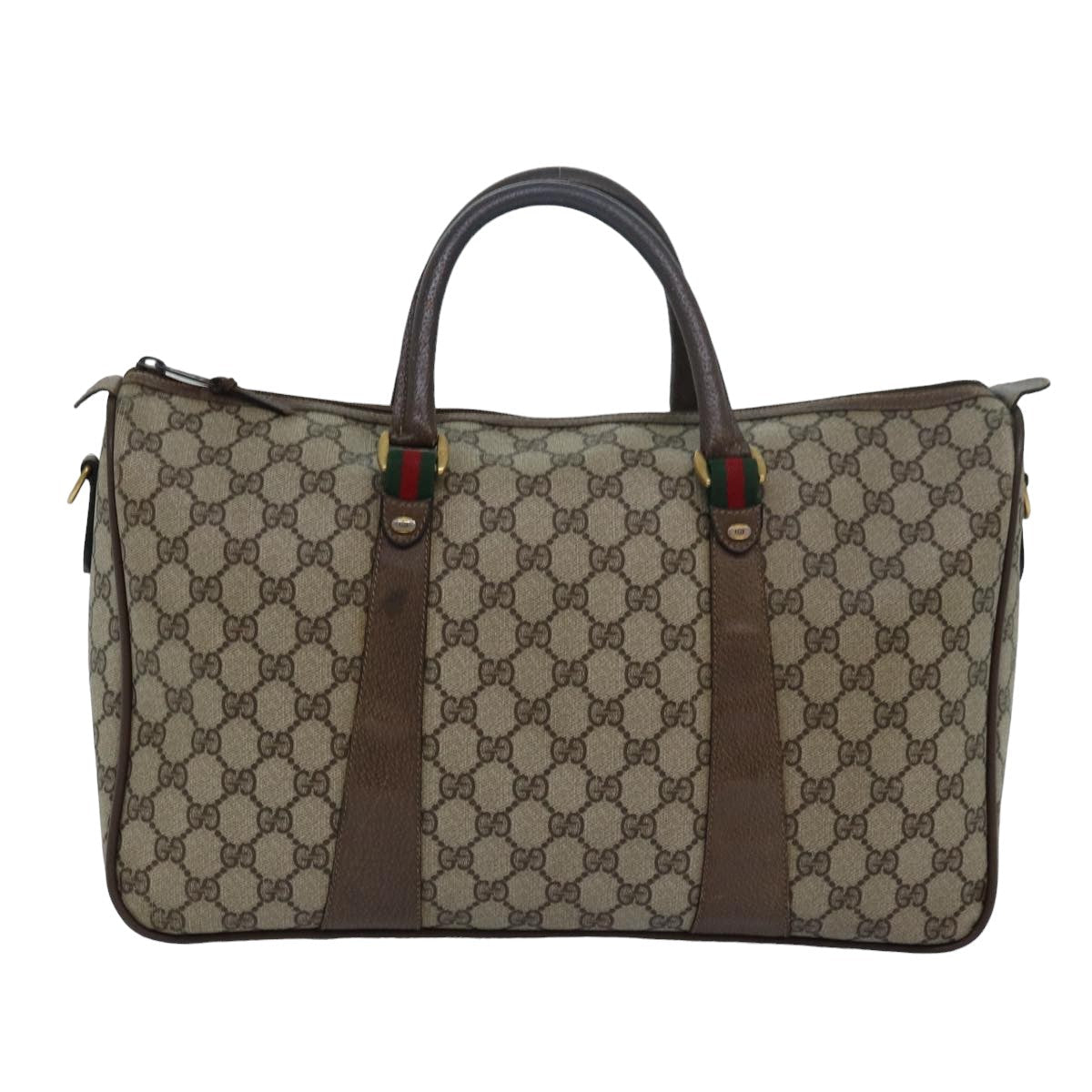 GUCCI GG Supreme Web Sherry Line Boston Bag PVC Leather Beige ki4633