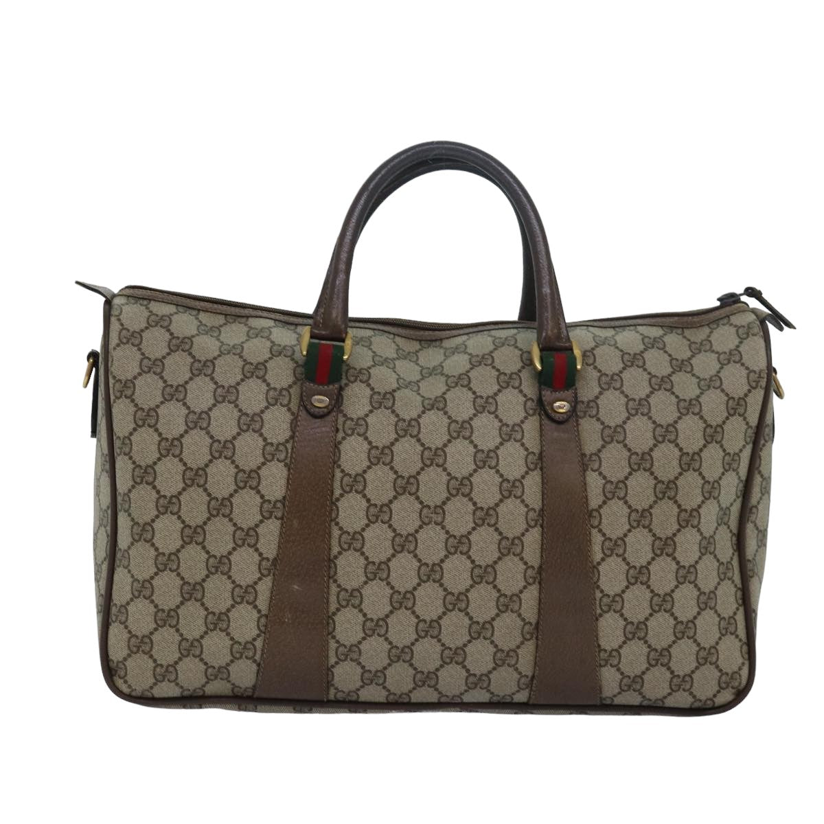 GUCCI GG Supreme Web Sherry Line Boston Bag PVC Leather Beige ki4633