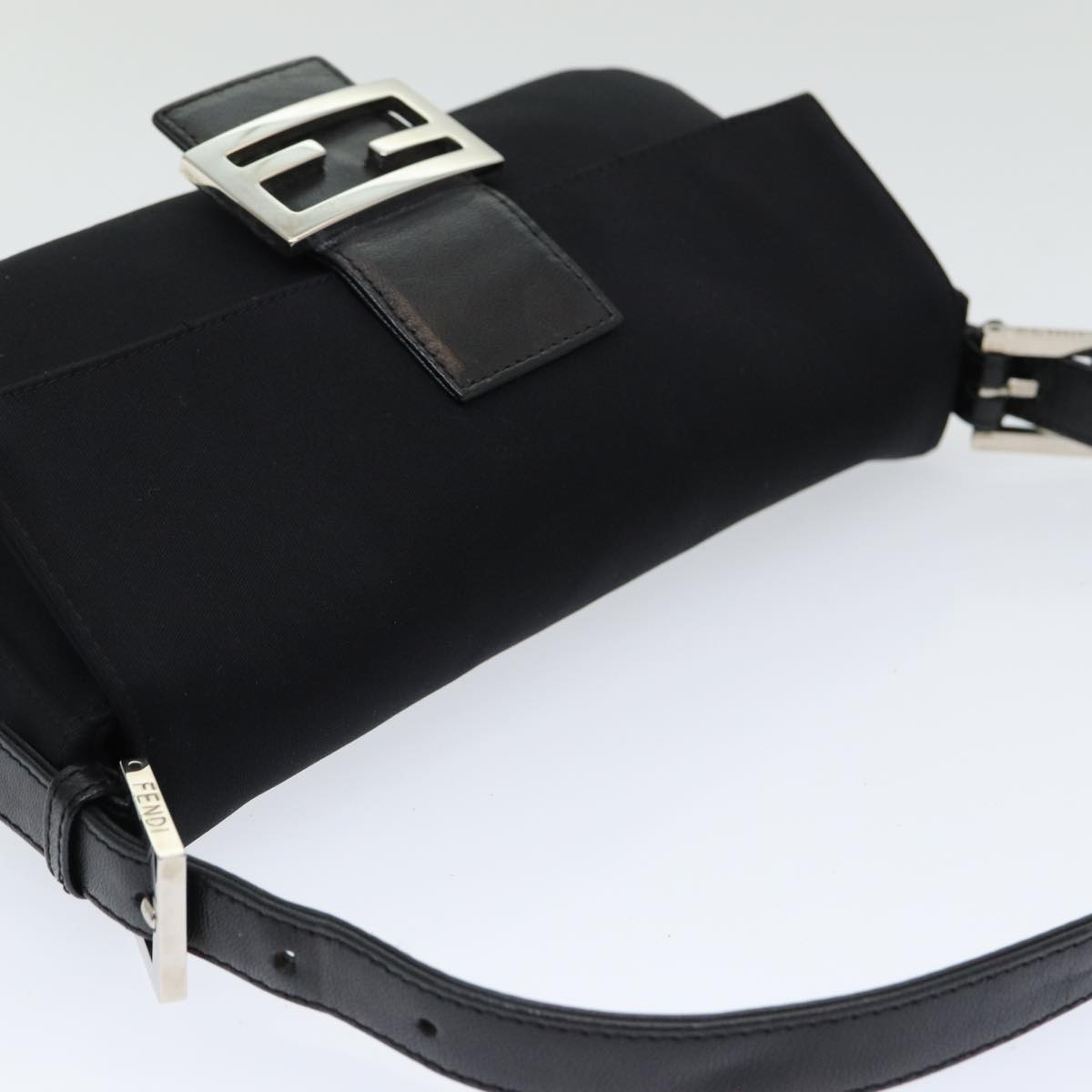 FENDI Mamma Baguette Shoulder Bag Nylon Black Silver ki4707