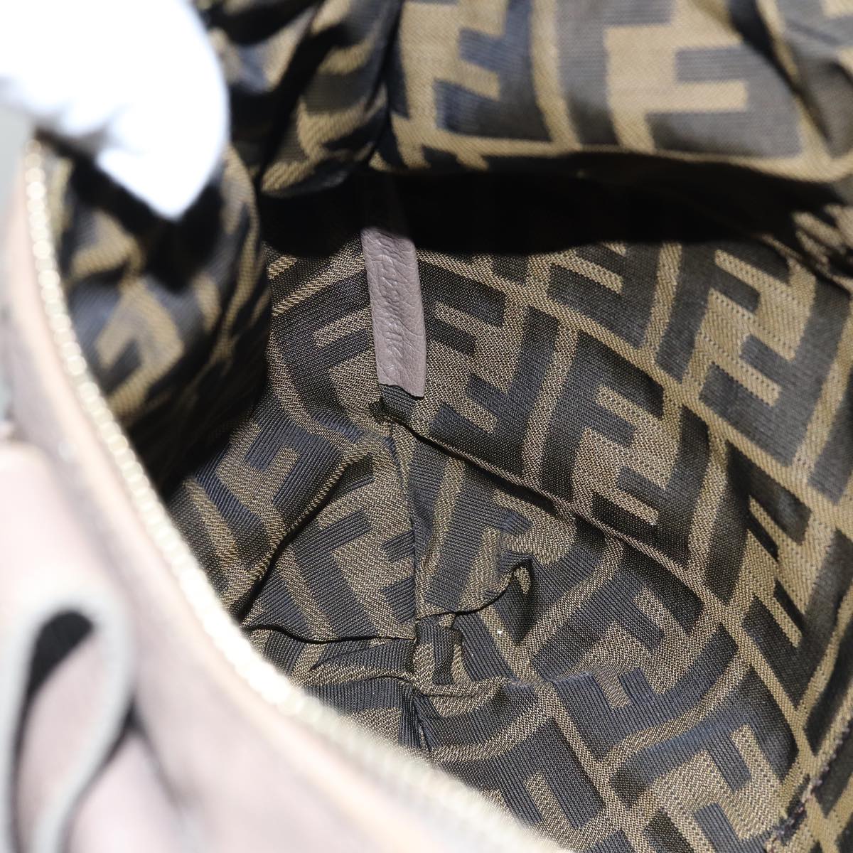 FENDI Zucca Shoulder Bag Leather Beige ki4903