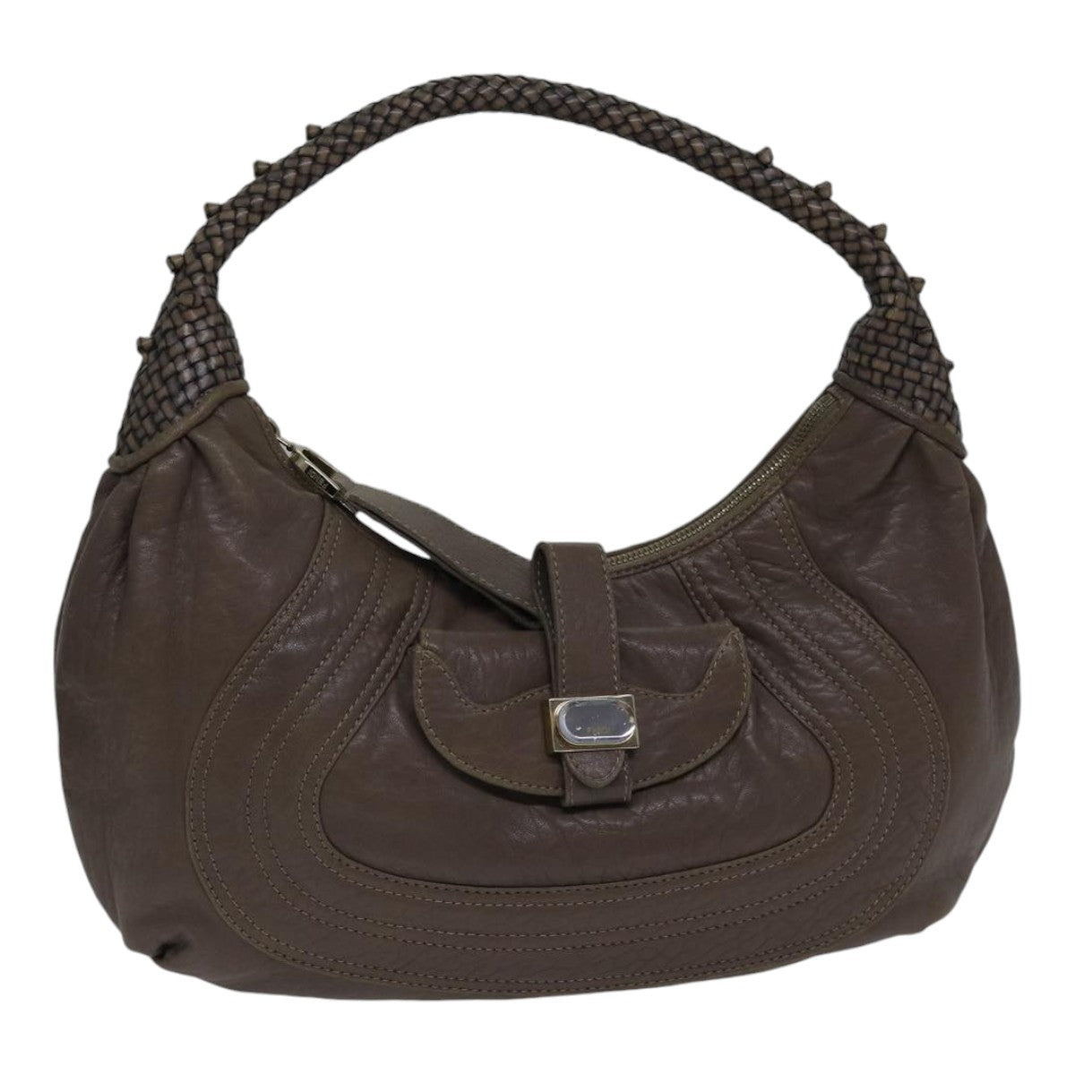 FENDI Zucca Shoulder Bag Leather Beige ki4903