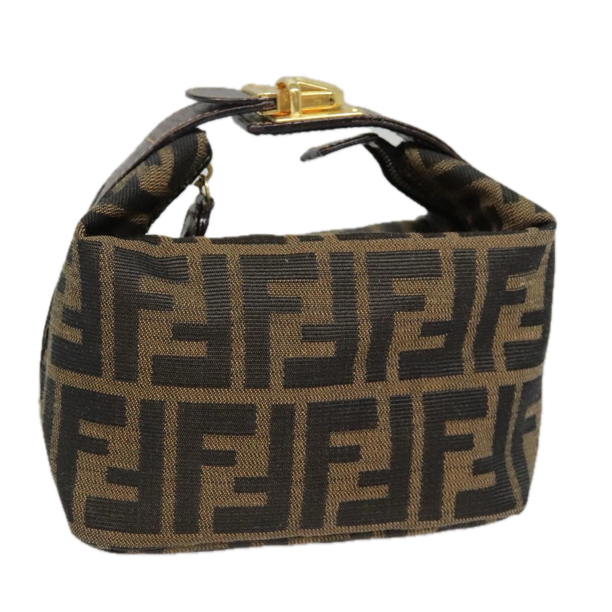 FENDI Zucca Canvas Pouch Brown Black gold ki4972