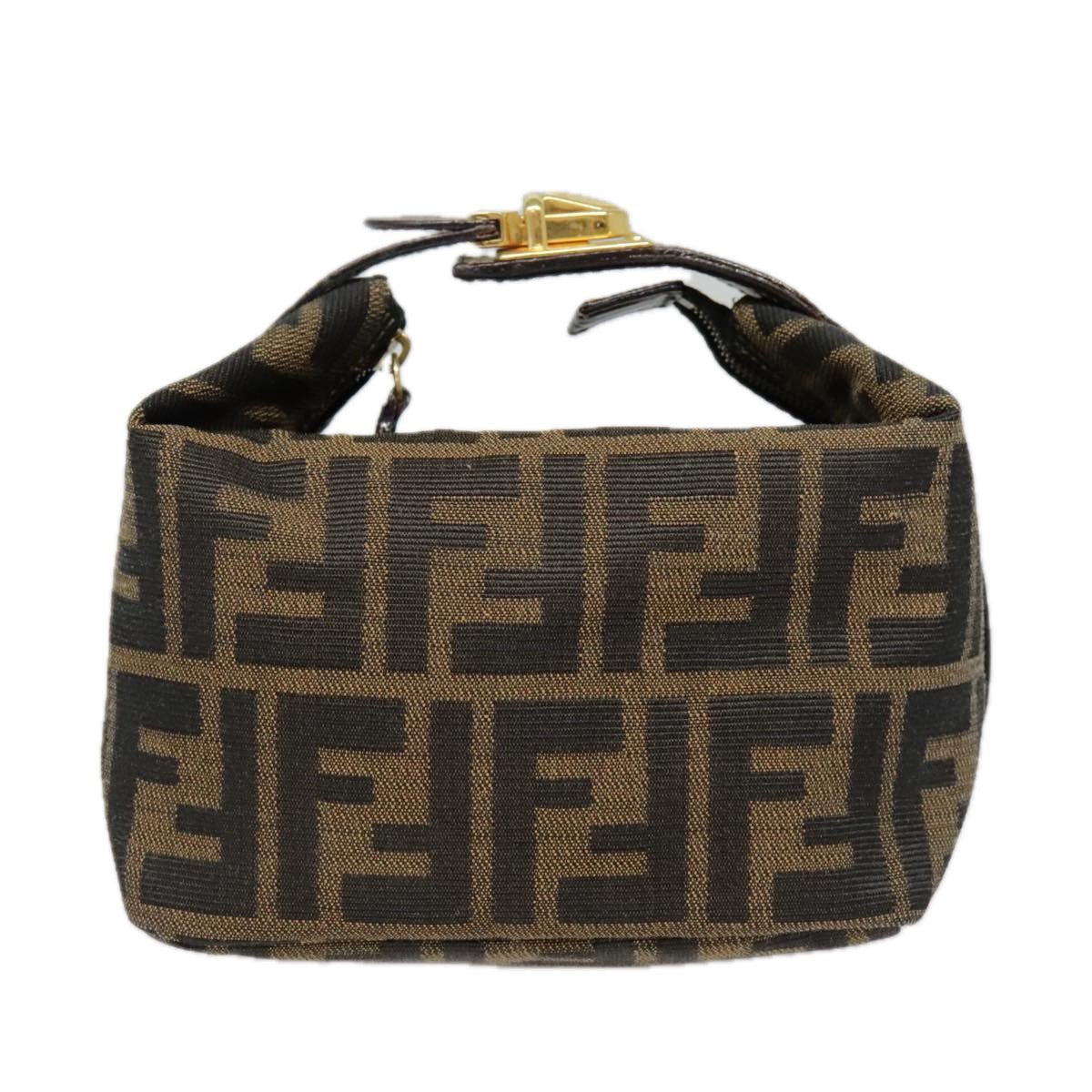 FENDI Zucca Canvas Pouch Brown Black gold ki4972