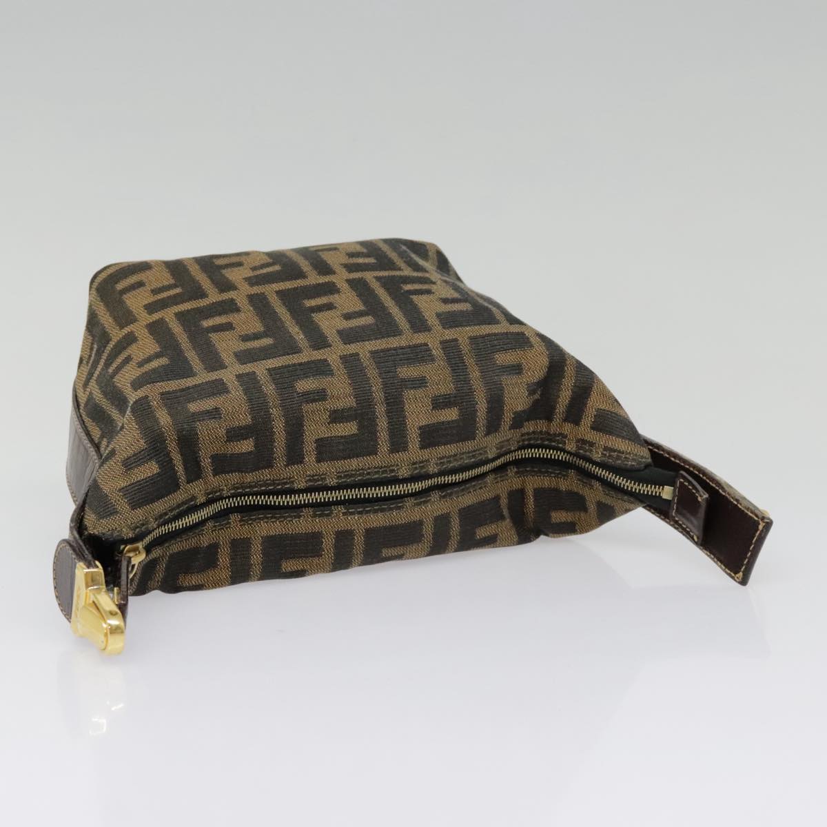 FENDI Zucca Canvas Pouch Brown Black gold ki4972