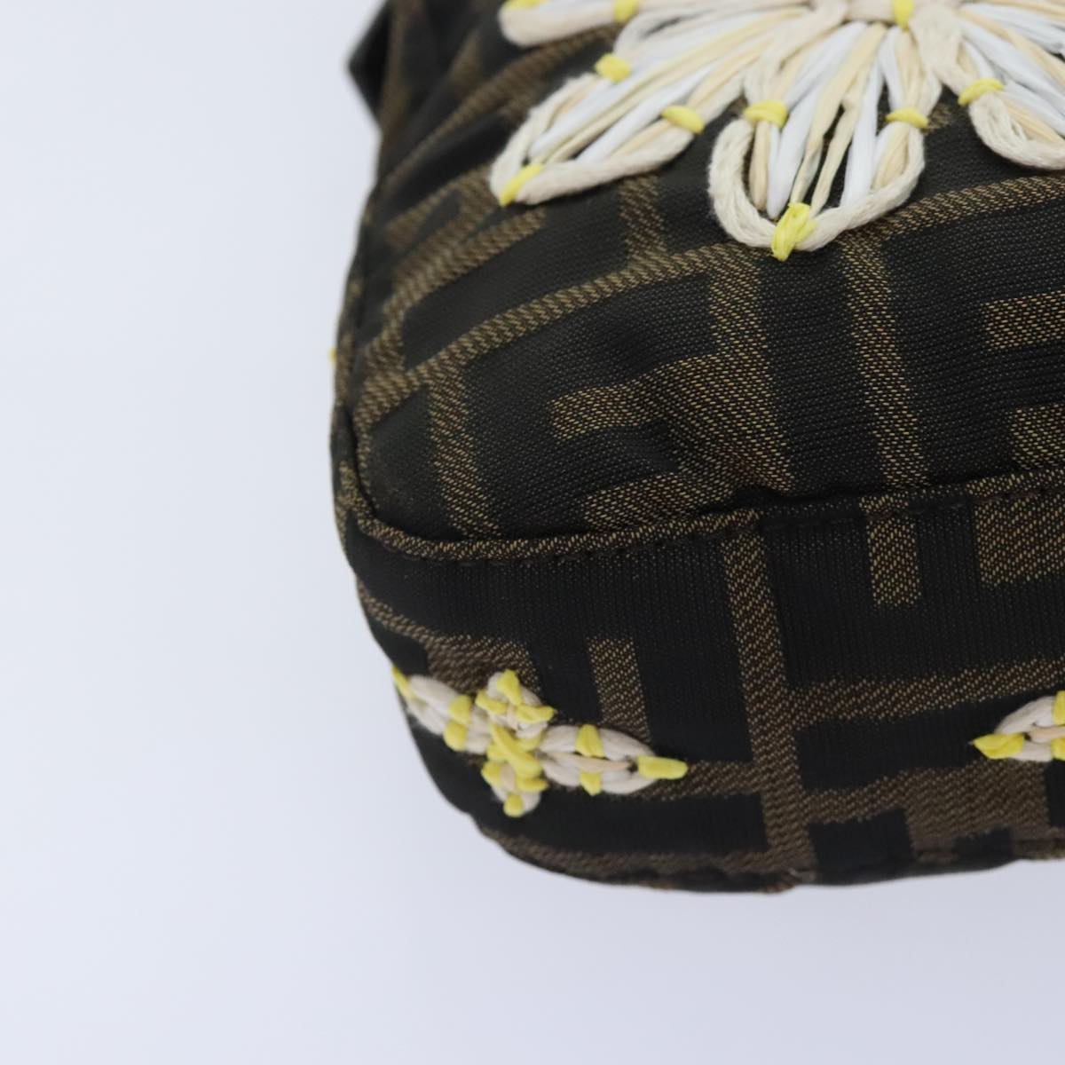 FENDI Zucca Canvas Flower Embroidery Mamma Baguette Bag Black Brown ki4974