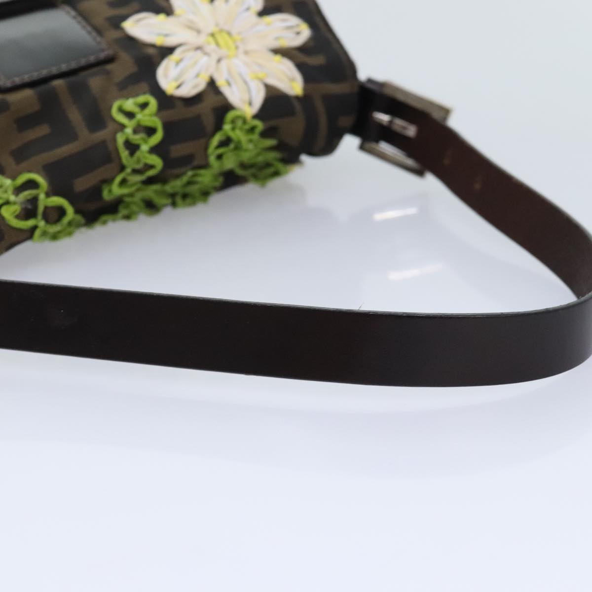 FENDI Zucca Canvas Flower Embroidery Mamma Baguette Bag Black Brown ki4974