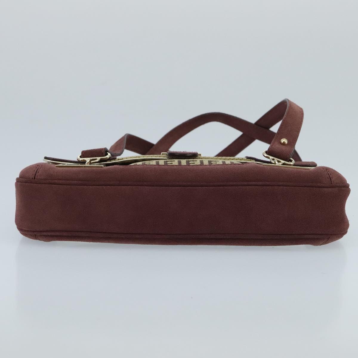 FENDI Zucchino Canvas Hand Bag Suede Beige Bordeaux ki5026